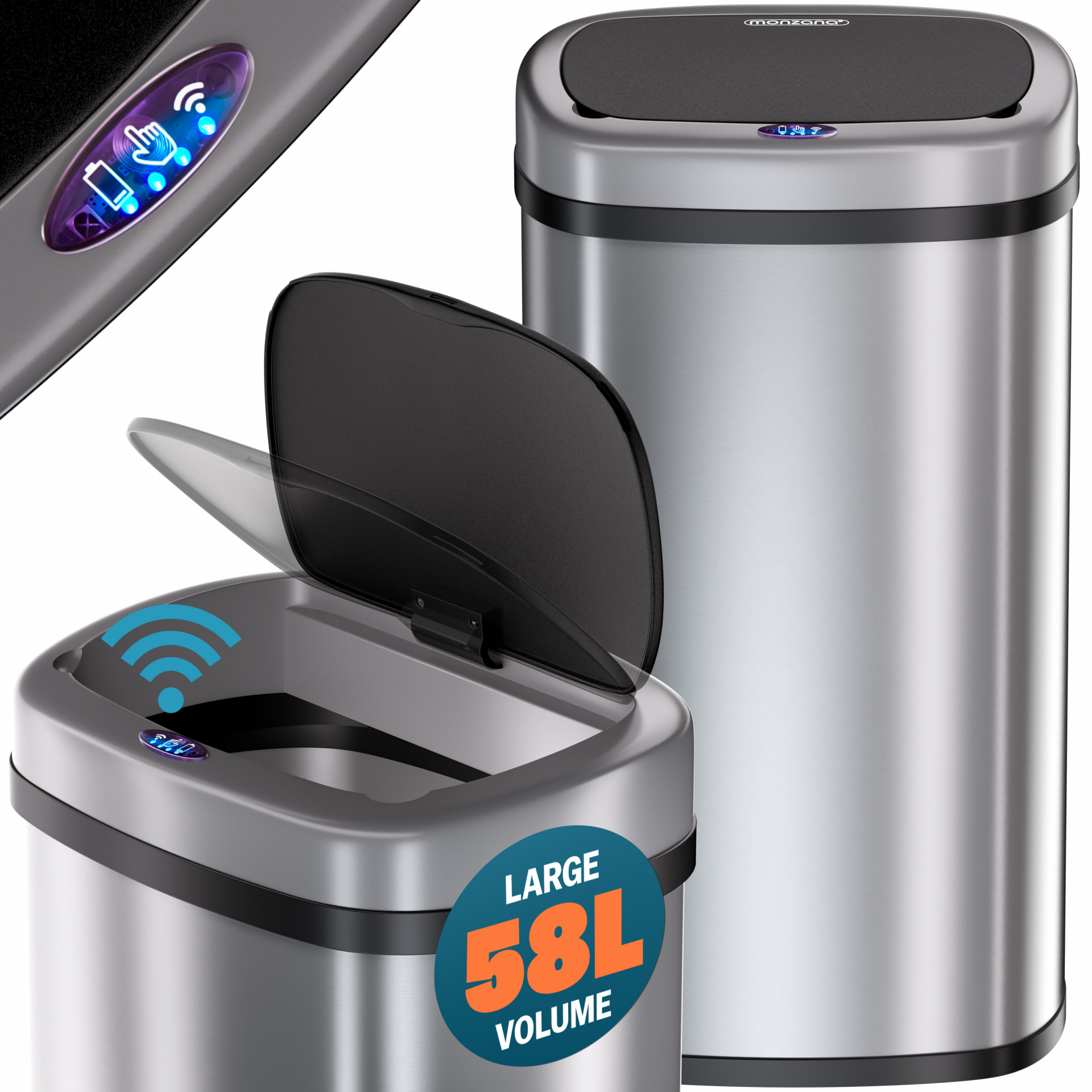 Sensor Mülleimer Edelstahl 58L