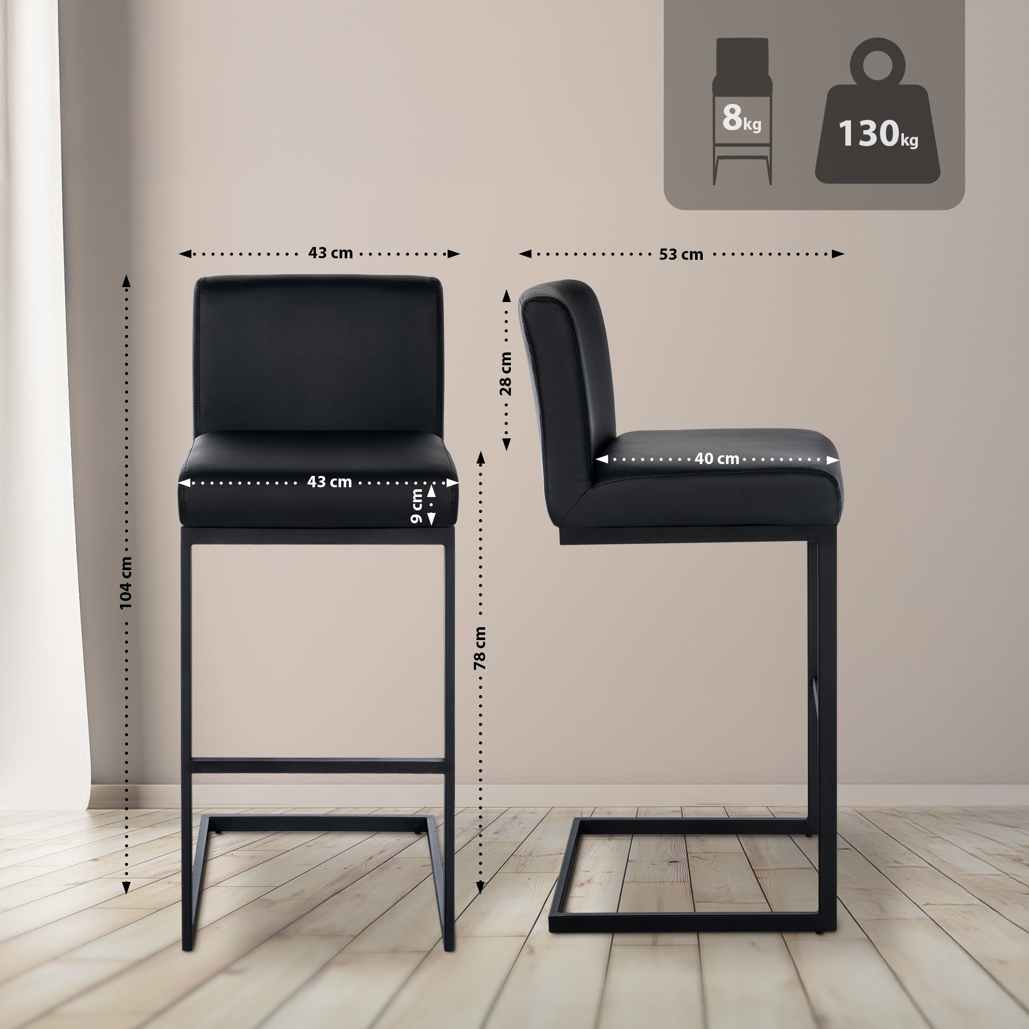 Barhocker Hopewell Kunstleder B, schwarz