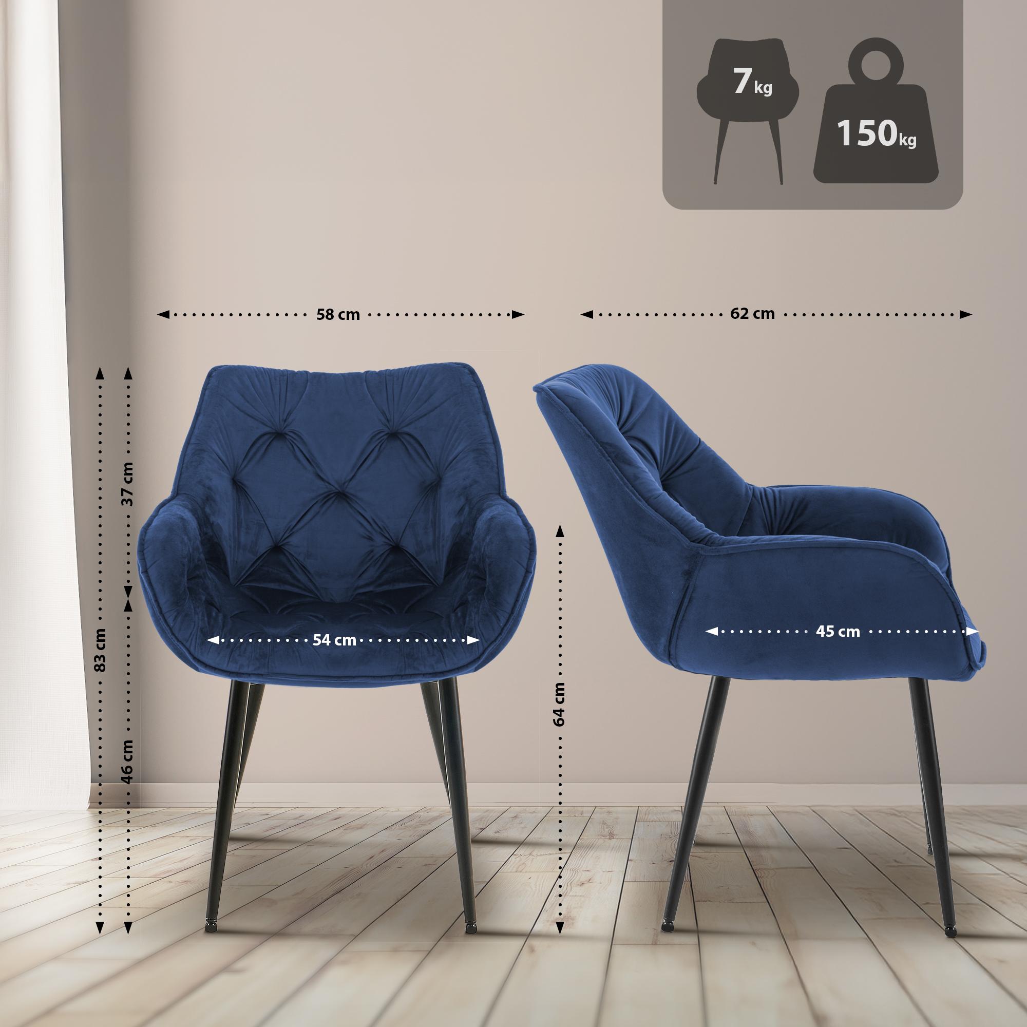 2er Set Stuhl Tanna Samt, dunkelblau
