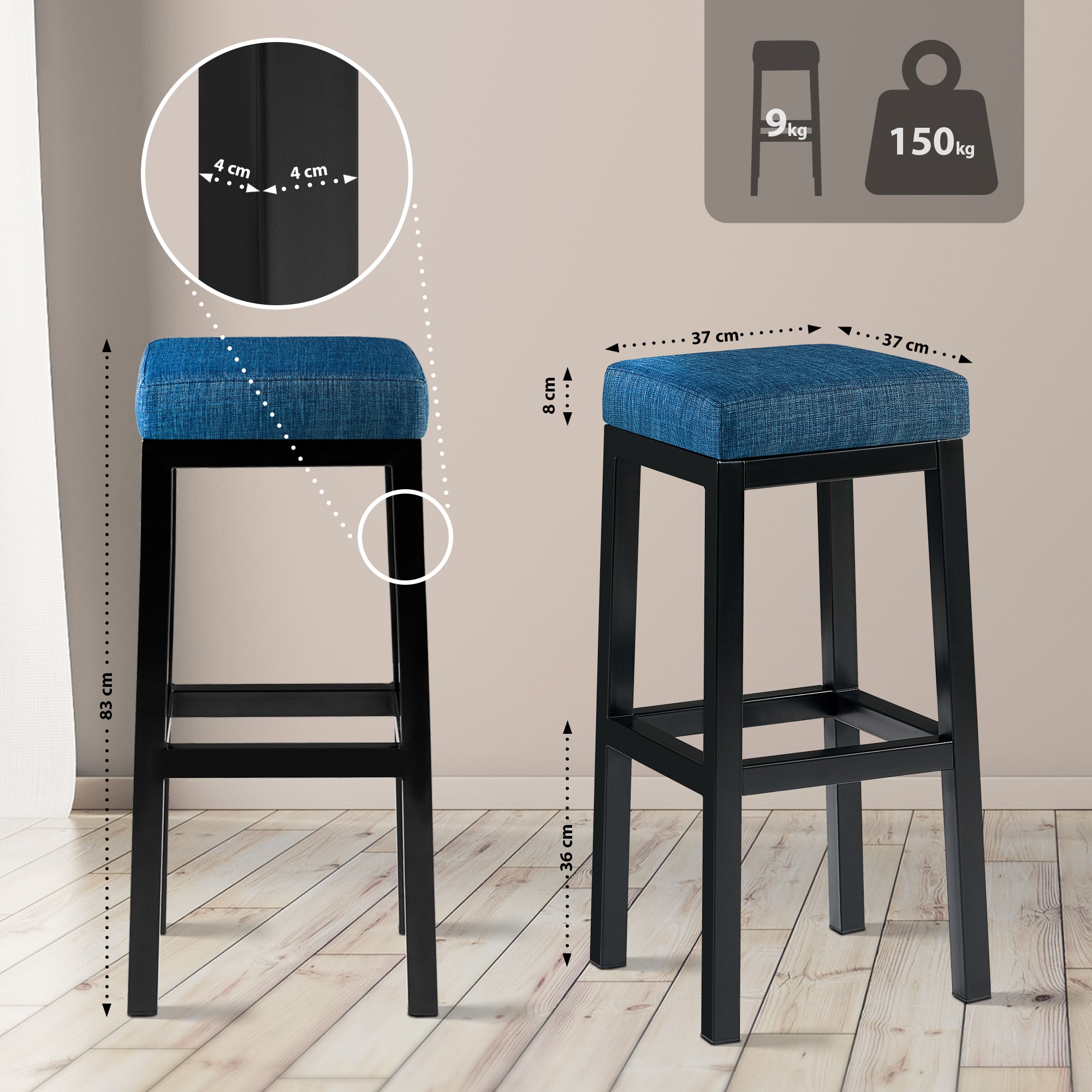 Barhocker Taylor B85 Stoff, blau