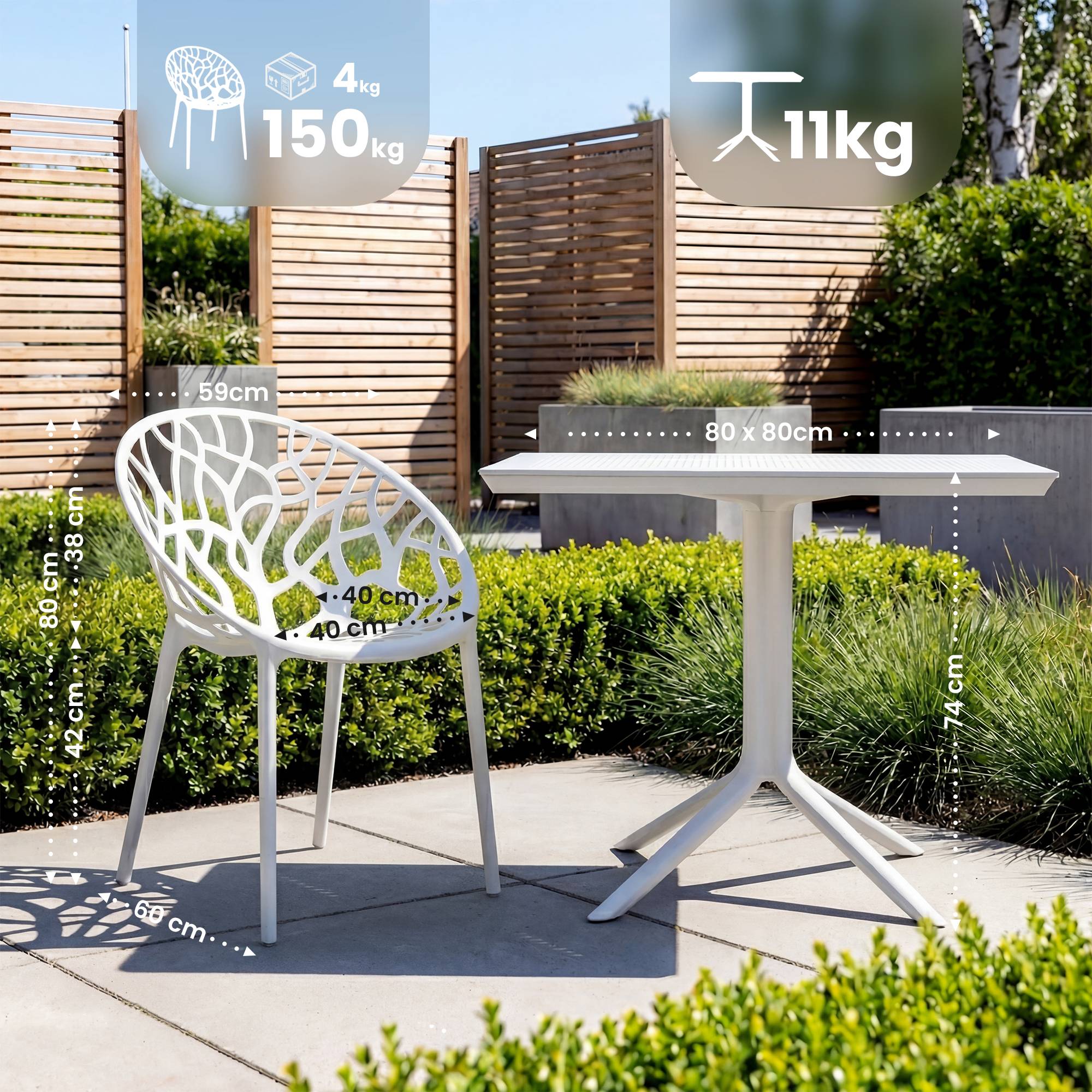 Gartenmöbel-Set Avara mit 4 Stühlen, weiß