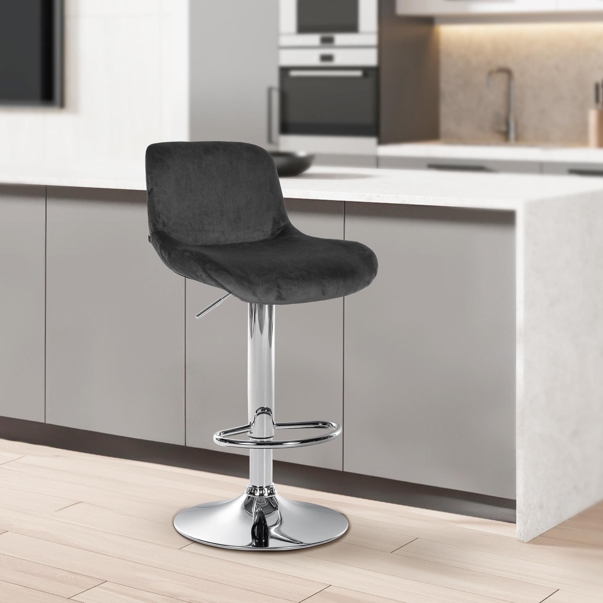 2er Set Barhocker Solon Chrom Samt, schwarz