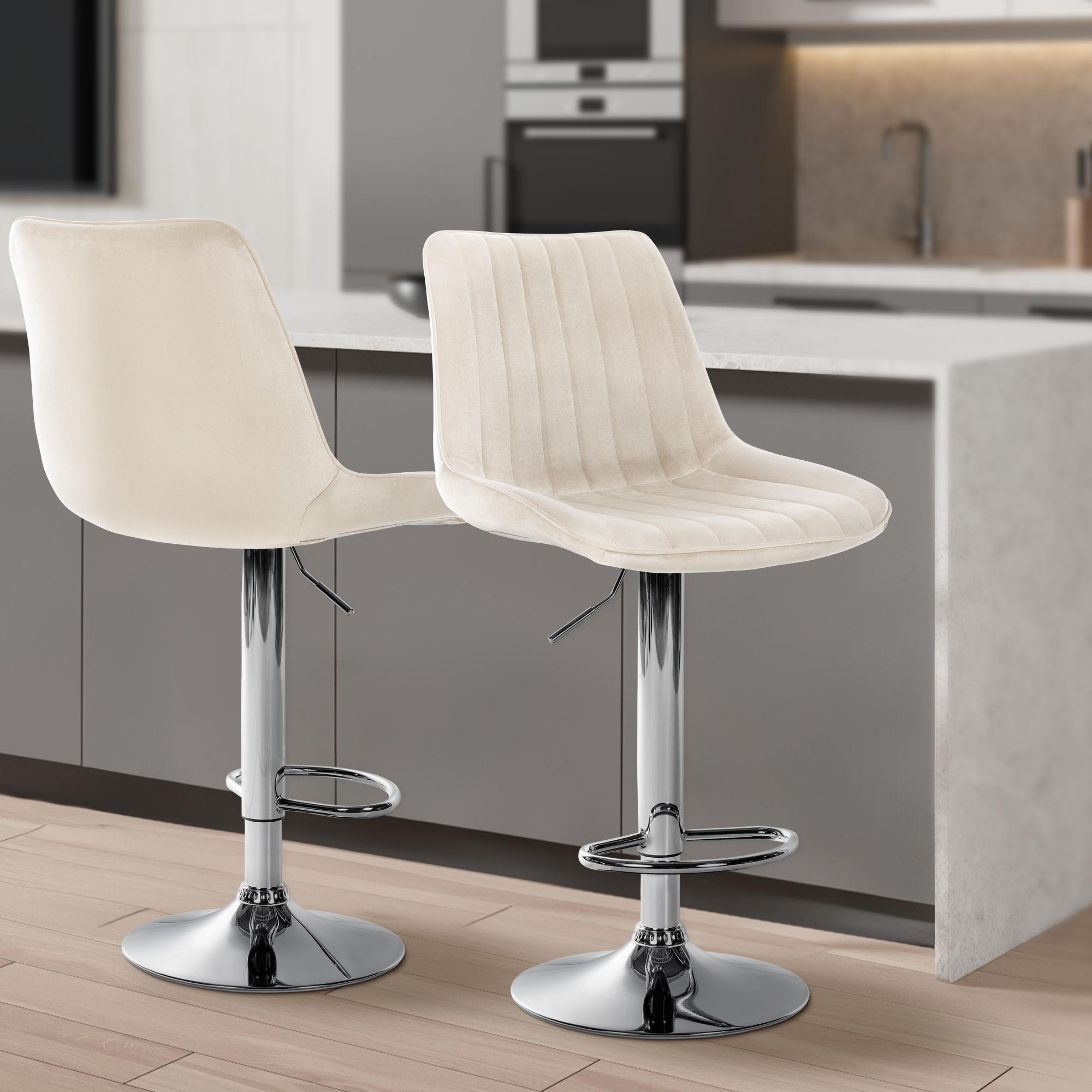 2er Set Barhocker Toni Samt chrom, creme