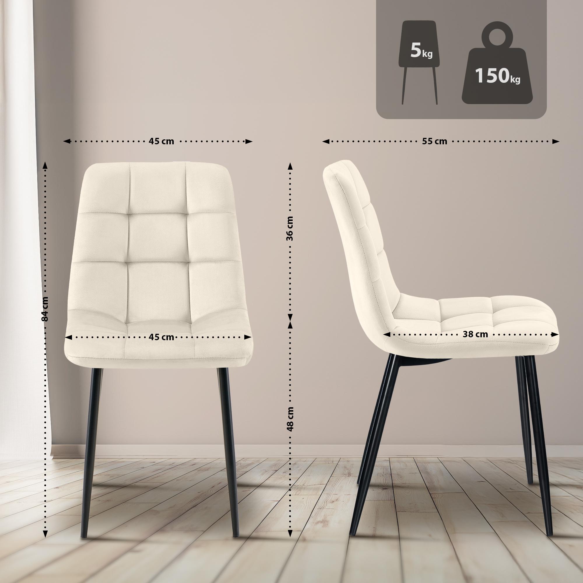 2er Set Esszimmerstuhl Tilde Samt, creme