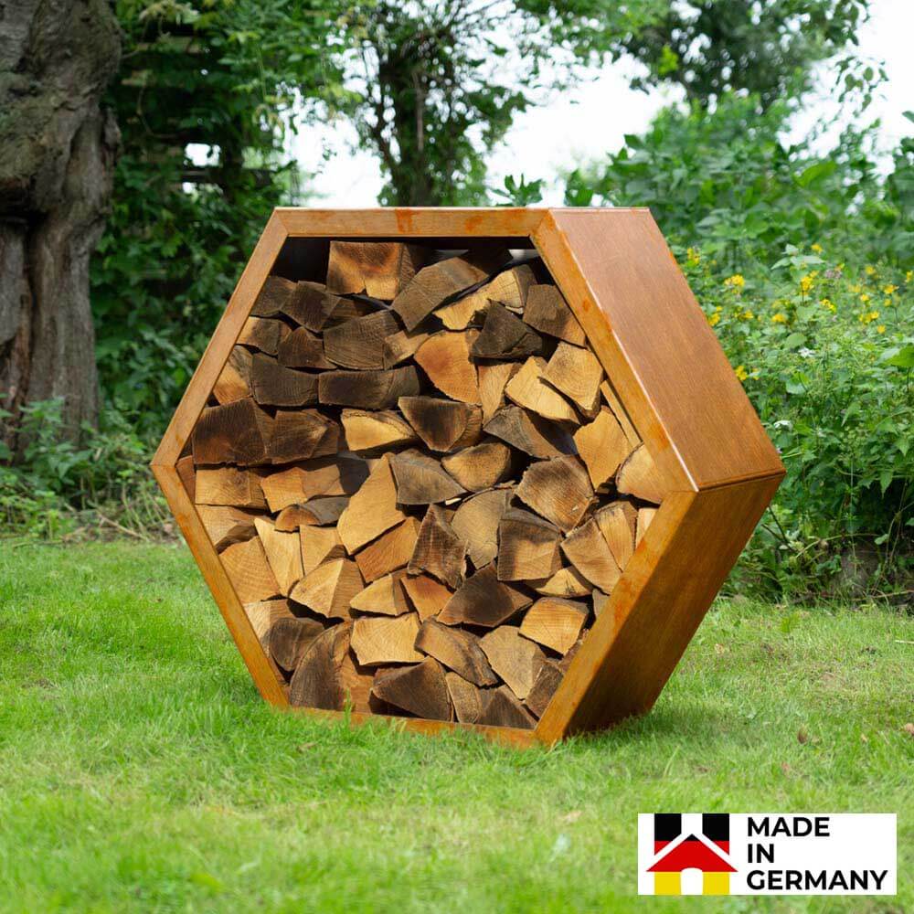 Holzlege aus Stahl ANTARES - Edelrost Optik - Made in Germany