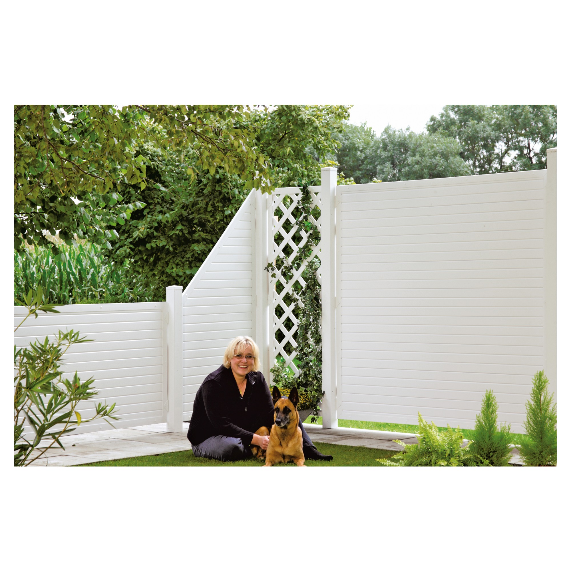 LIGHTLINE KS-Zaunelement, 180 x 180 cm, Füllung weiß / Rahmen weiß