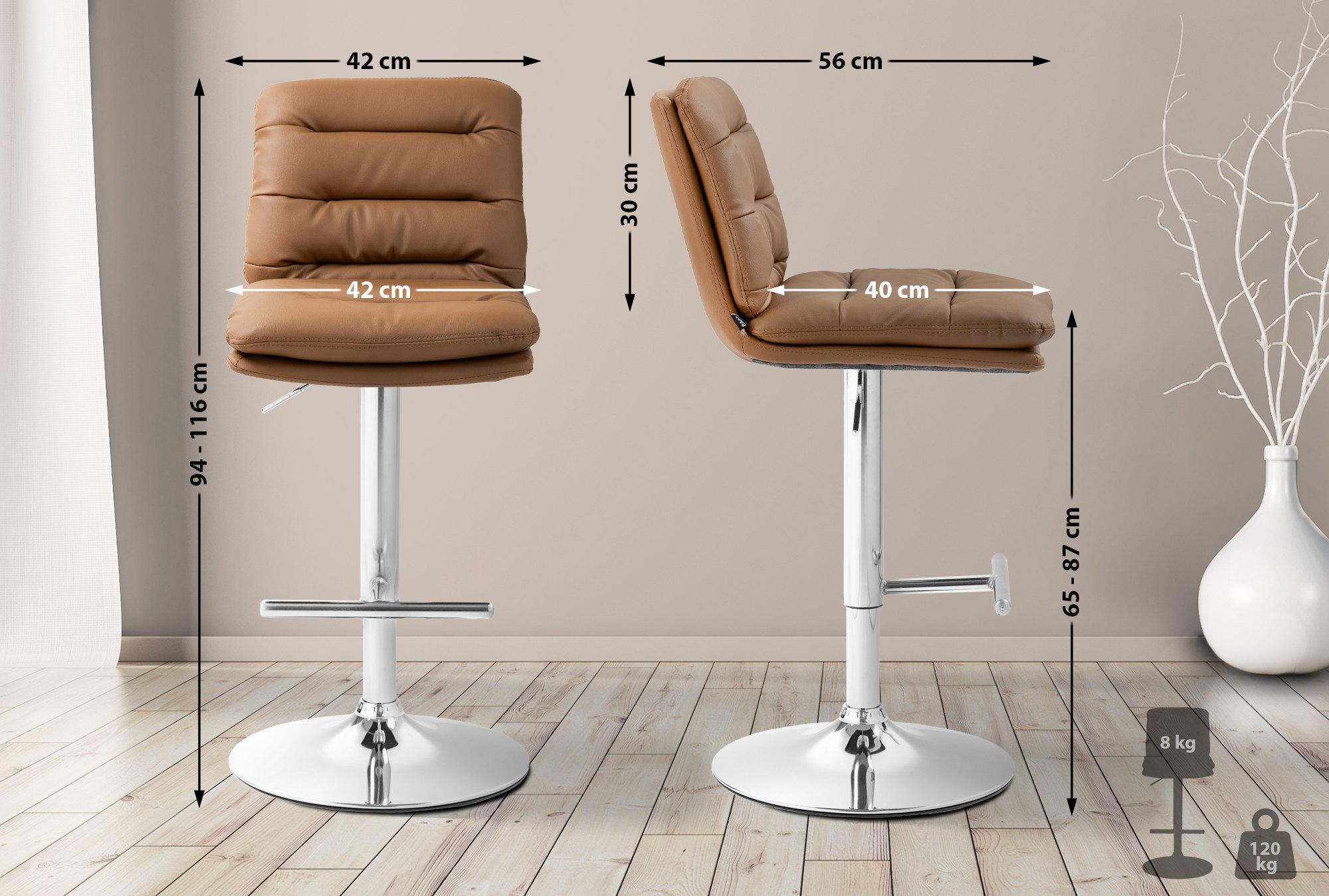 Barhocker Damar Kunstleder chrom, hellbraun