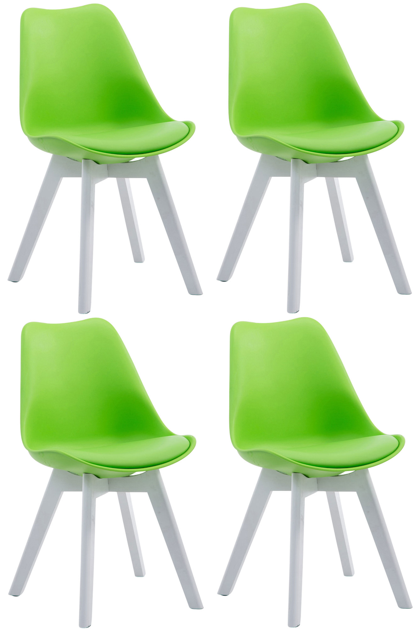 4er Set Besucherstühle Borneo V2 Weiß Kunstleder, grün