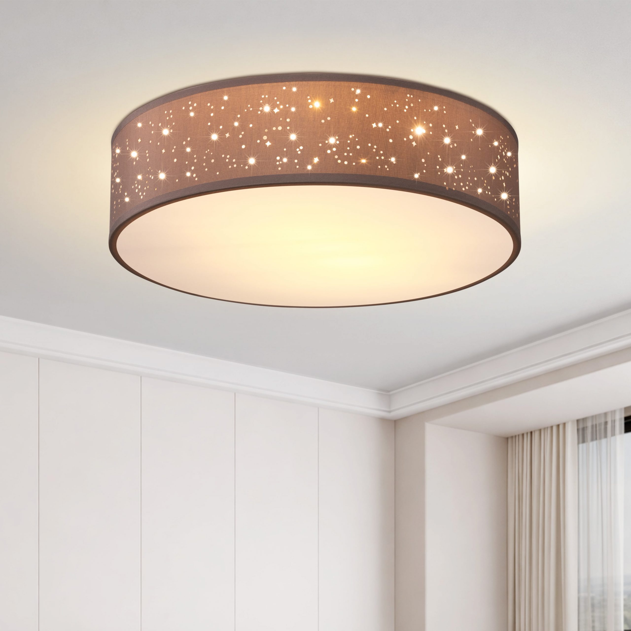 Deckenlampe Taupe Stoff Ø38cm Sternenhimmel