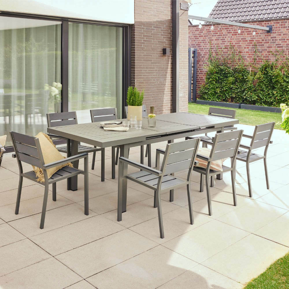 Garten-Sitzgruppe CALIDO MADERA inklusive ausziehbarer Gartentisch + 4 Stühlen