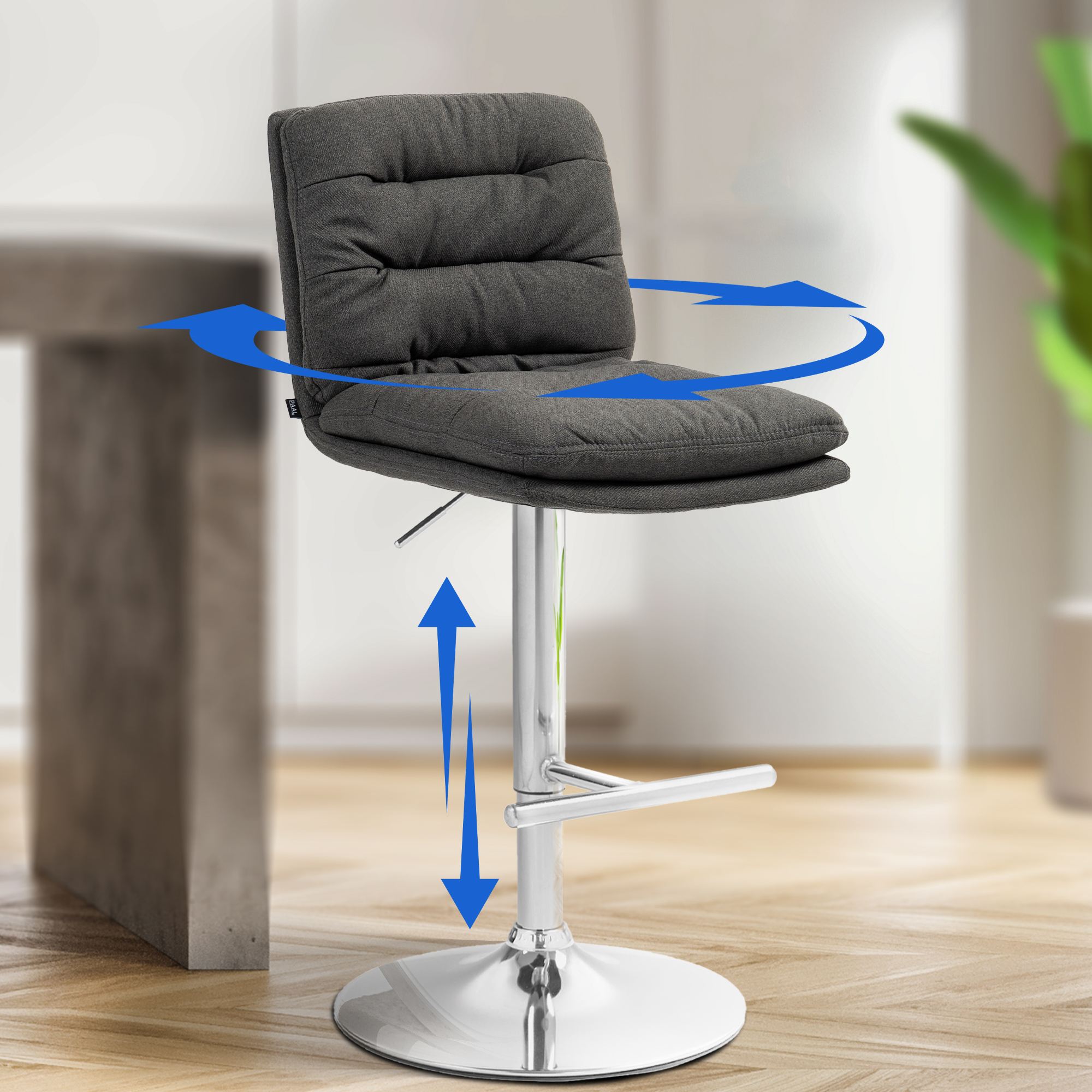 Barhocker Damar Stoff chrom, dunkelgrau