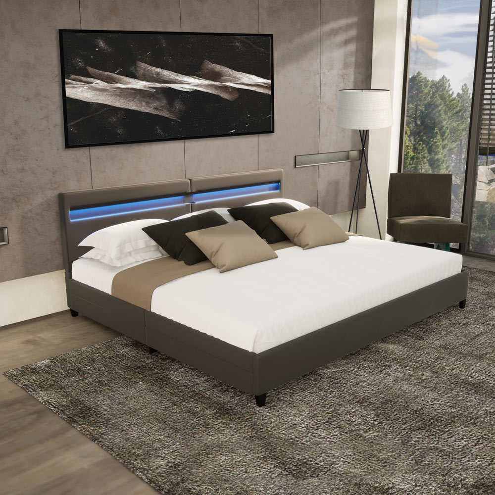 LED Bett mit Schubladen NUBE - 200 x 200 cm ohne Matratze Dunkelgrau