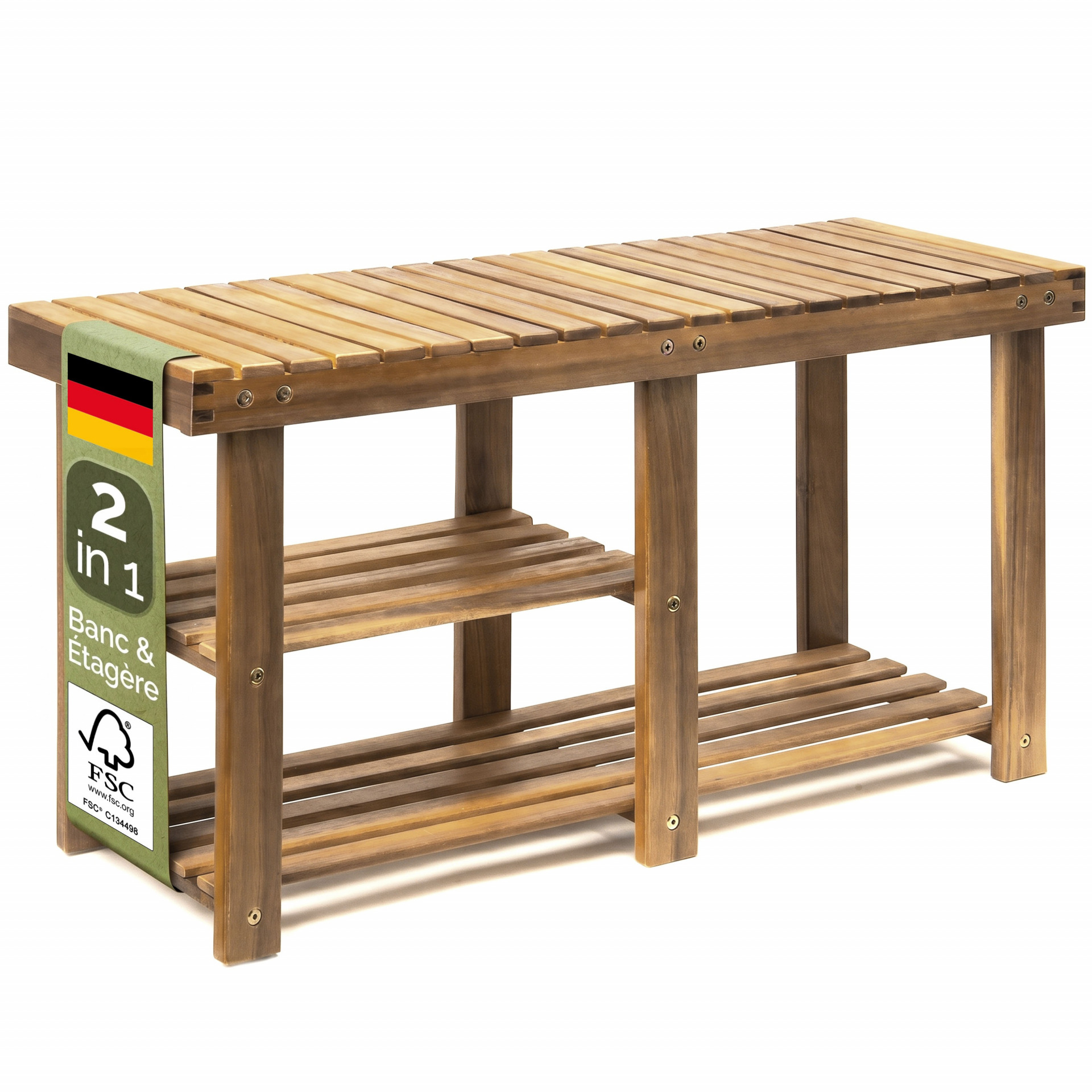 Schuhregal 2in1 Braun Akazienholz 87x30x45cm