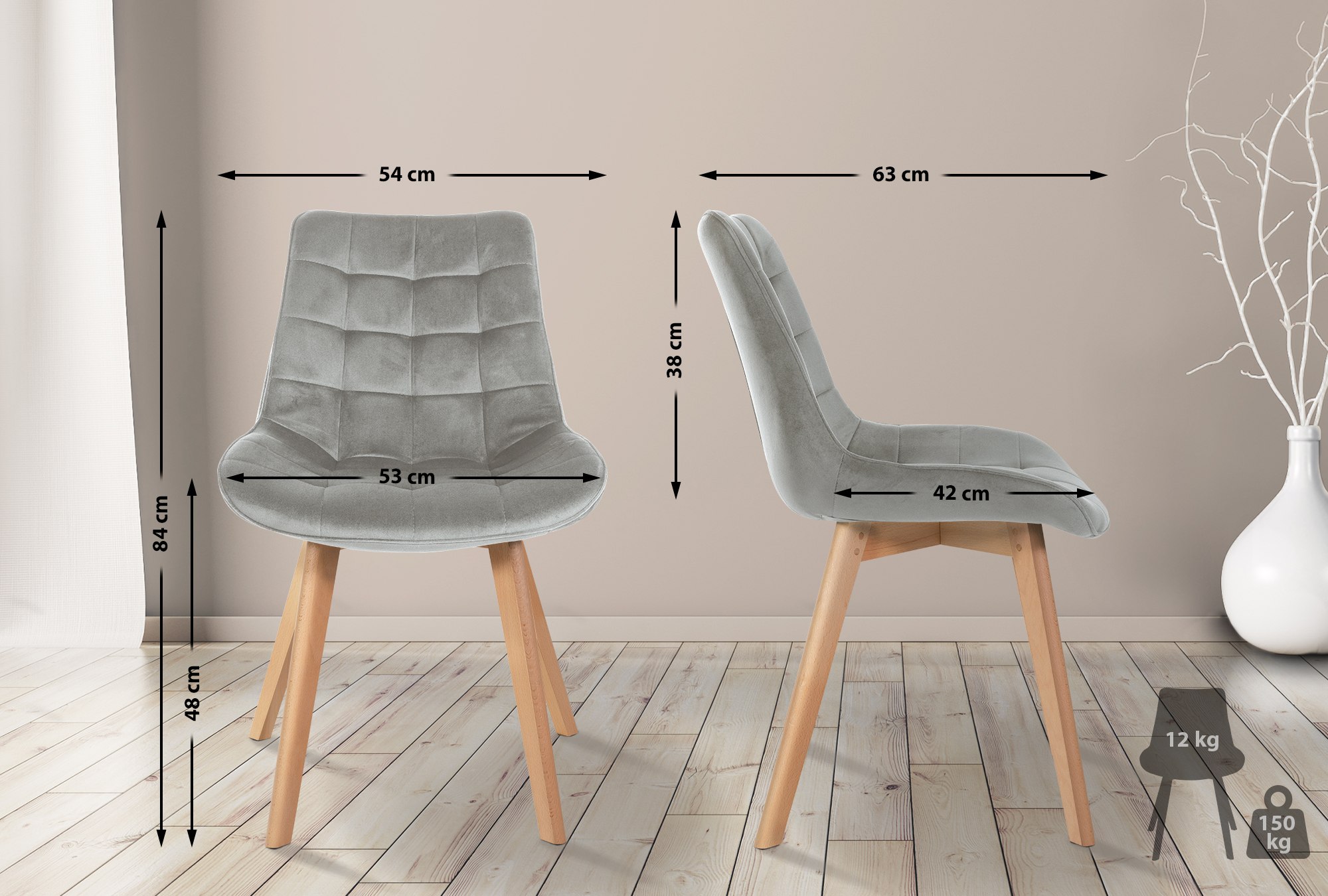 Stuhl Brook Samt, grau