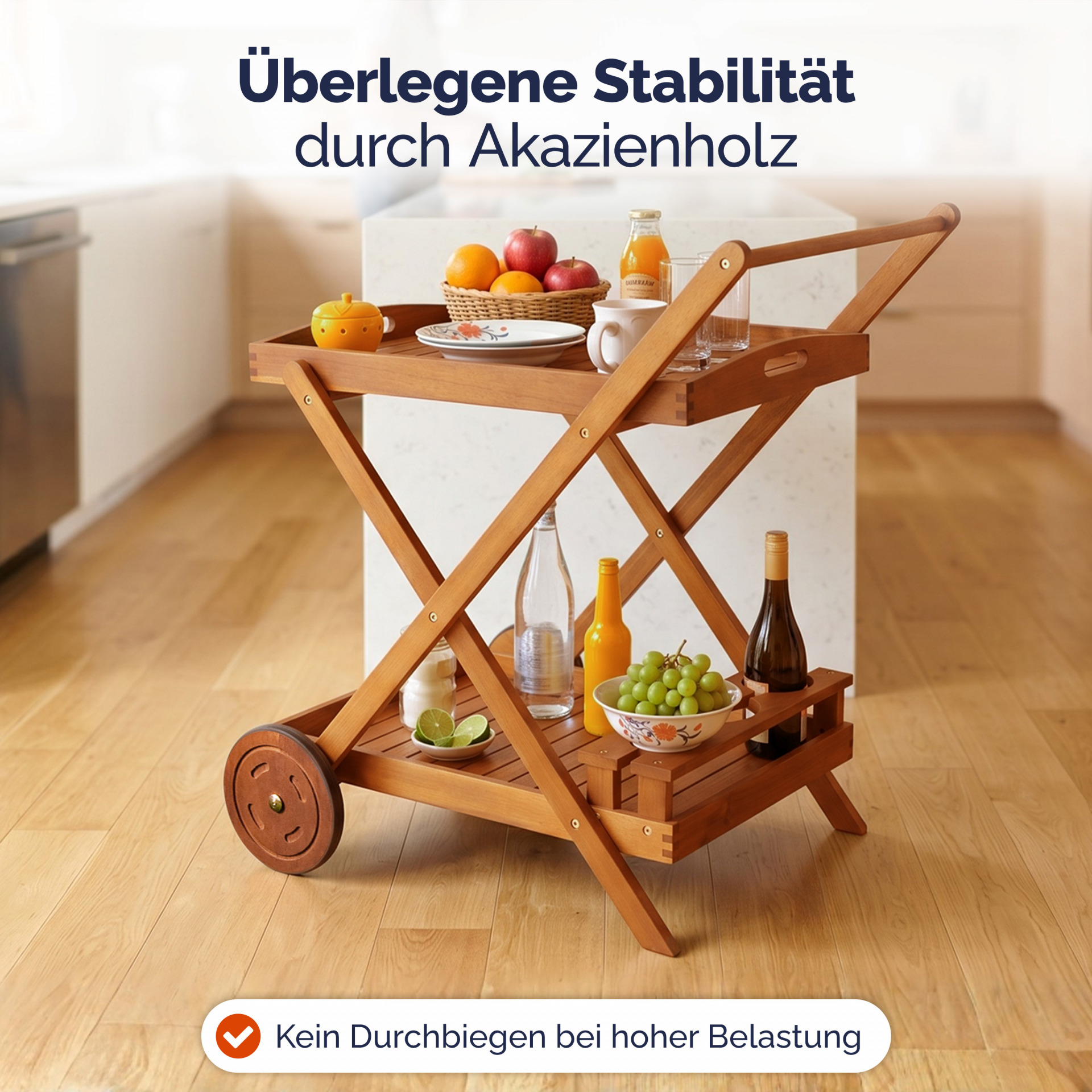 Servierwagen mit Rollen Akazienholz FSC®-zertifiziert