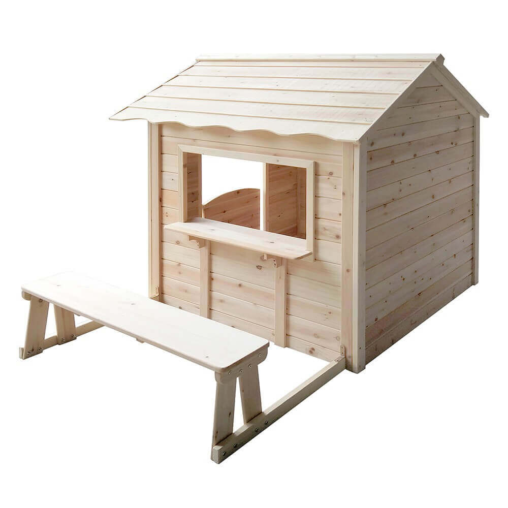 Spielhaus DER GROSSE PALAST - 106 x 111 cm Natur mit Bank