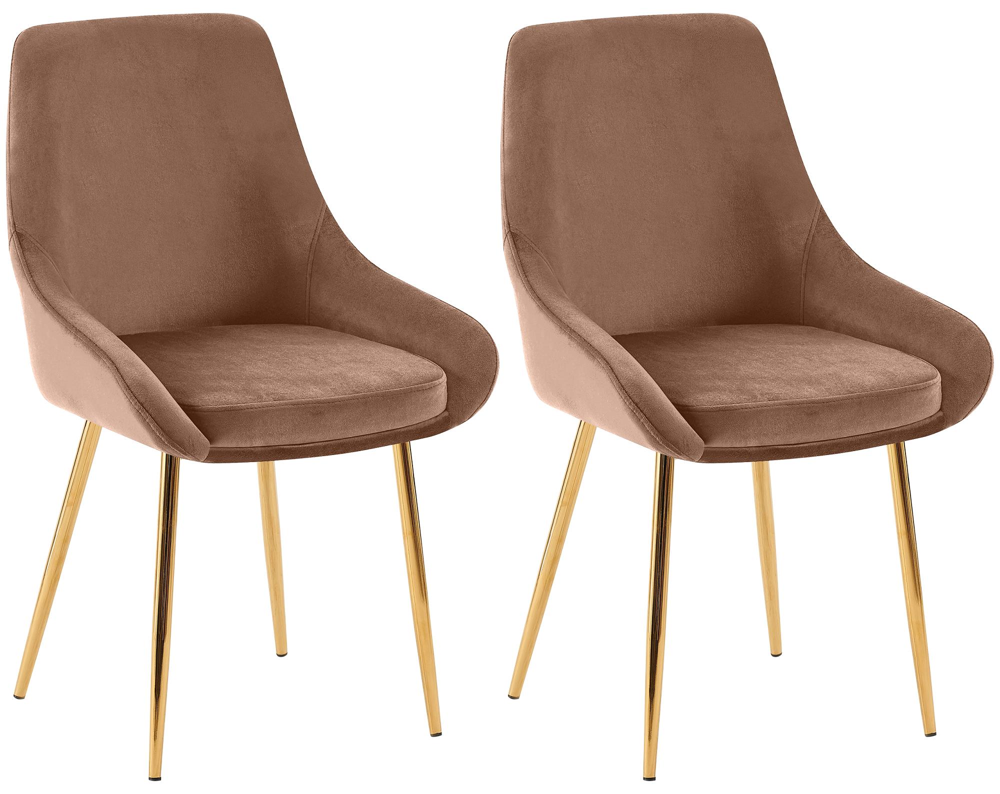 2er Set Esszimmerstuhl Elmira Samt gold, braun