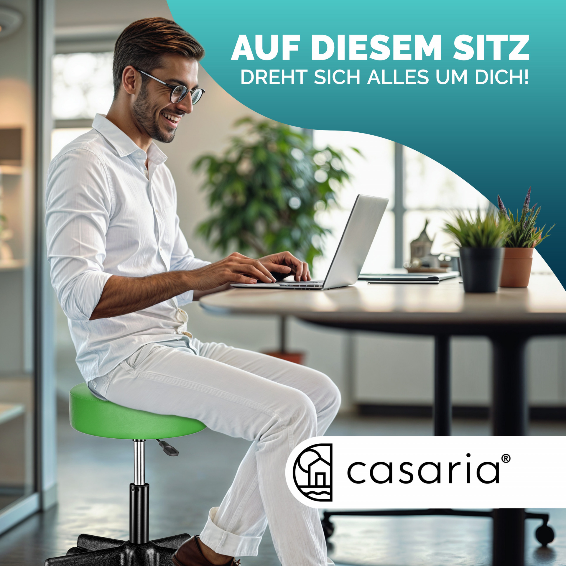 Rollhocker Kunstleder Grün 360° drehbar
