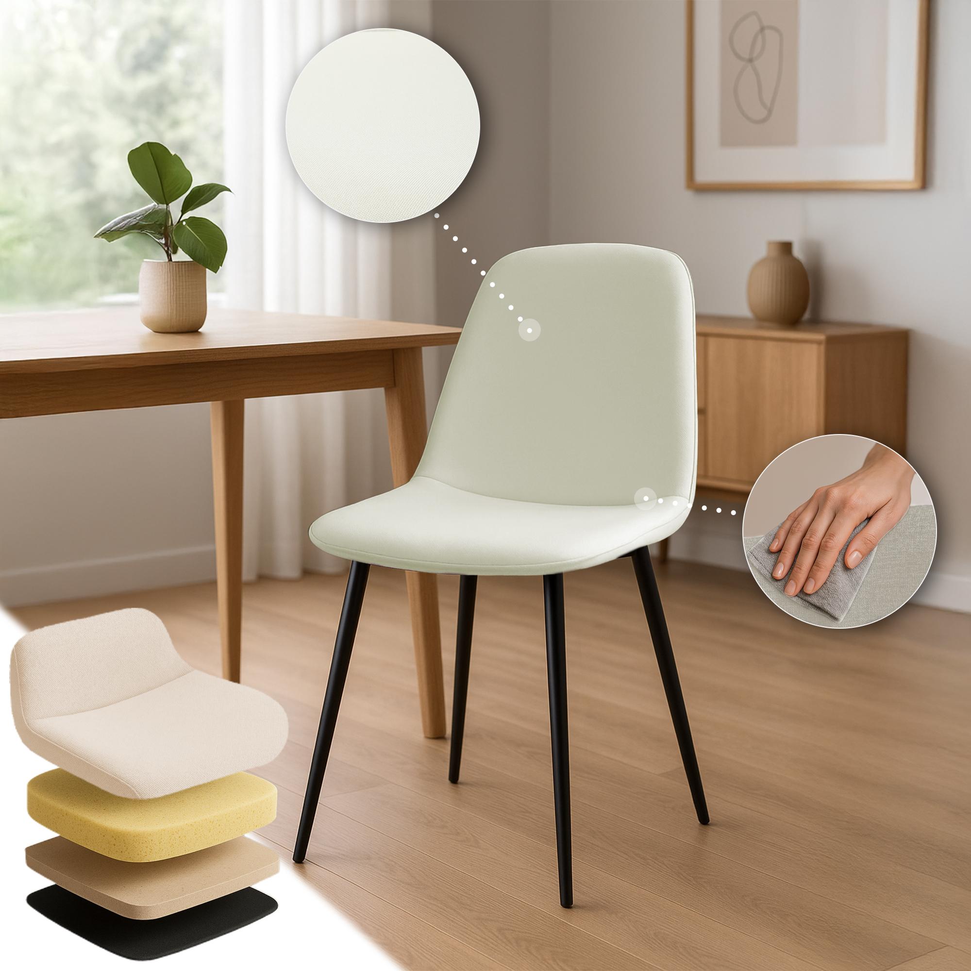 2er Set Esszimmerstuhl Maryam Stoff, creme