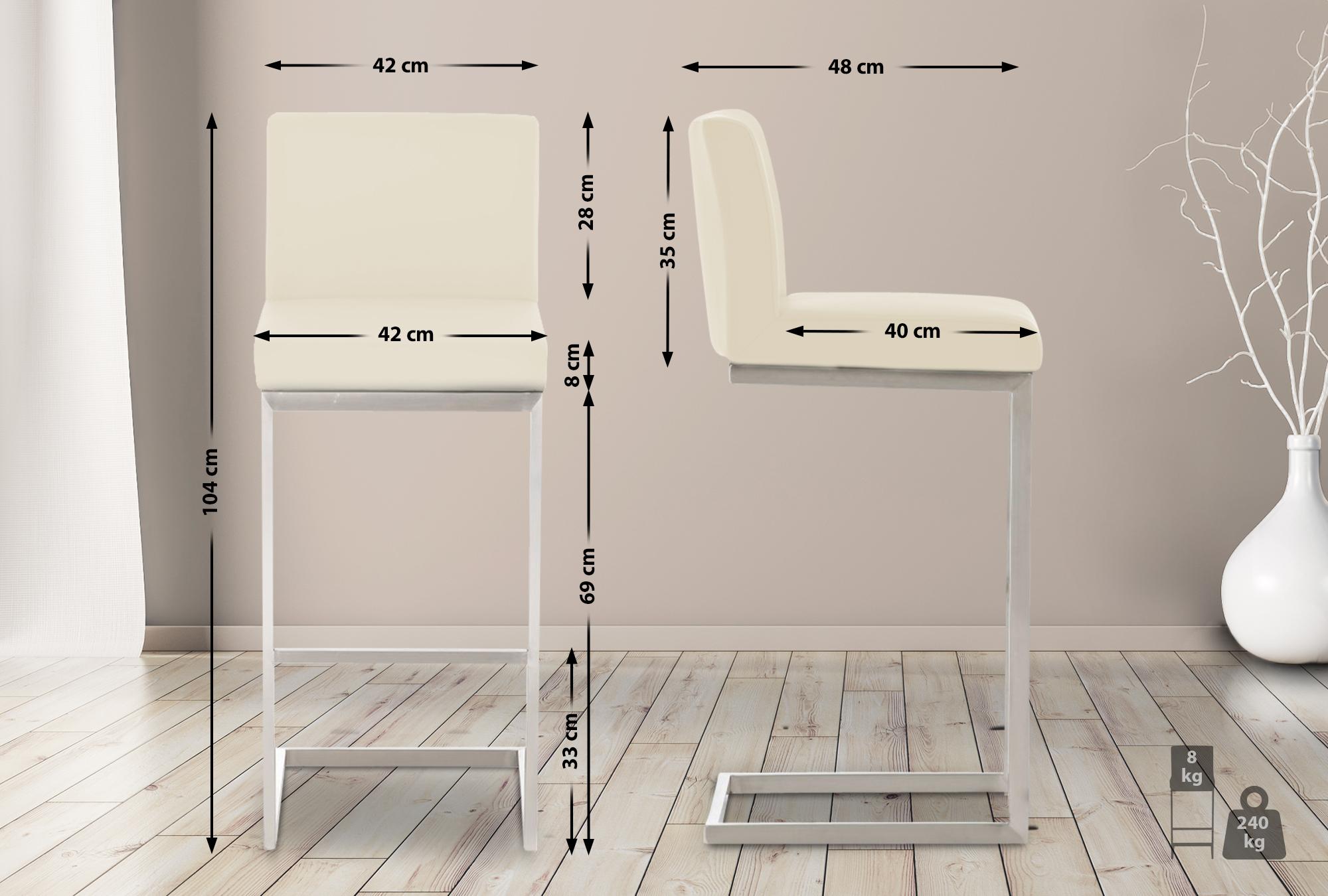 2er Set Barhocker Paros Kunstleder, creme