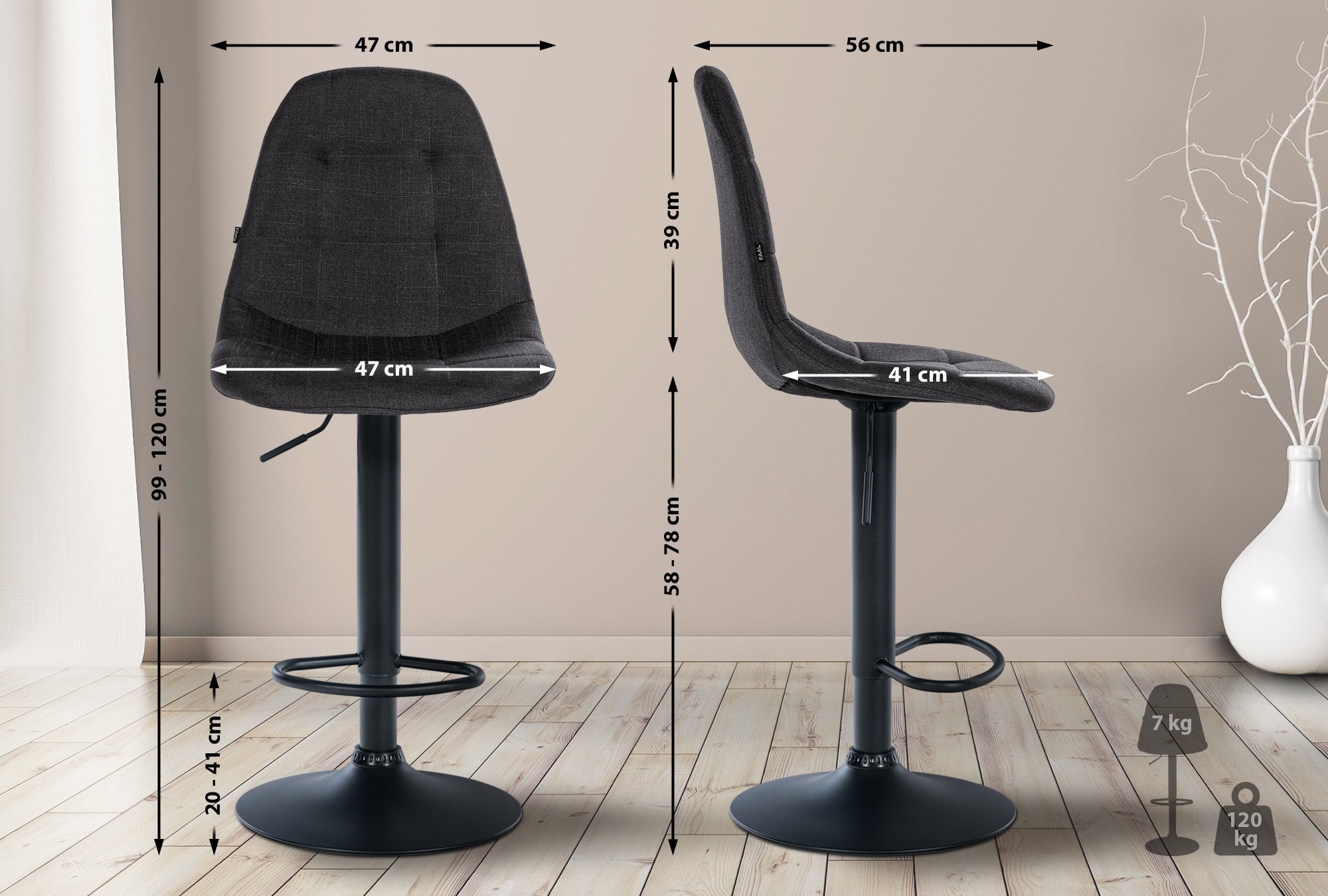 Barhocker Elmore Stoff B, schwarz