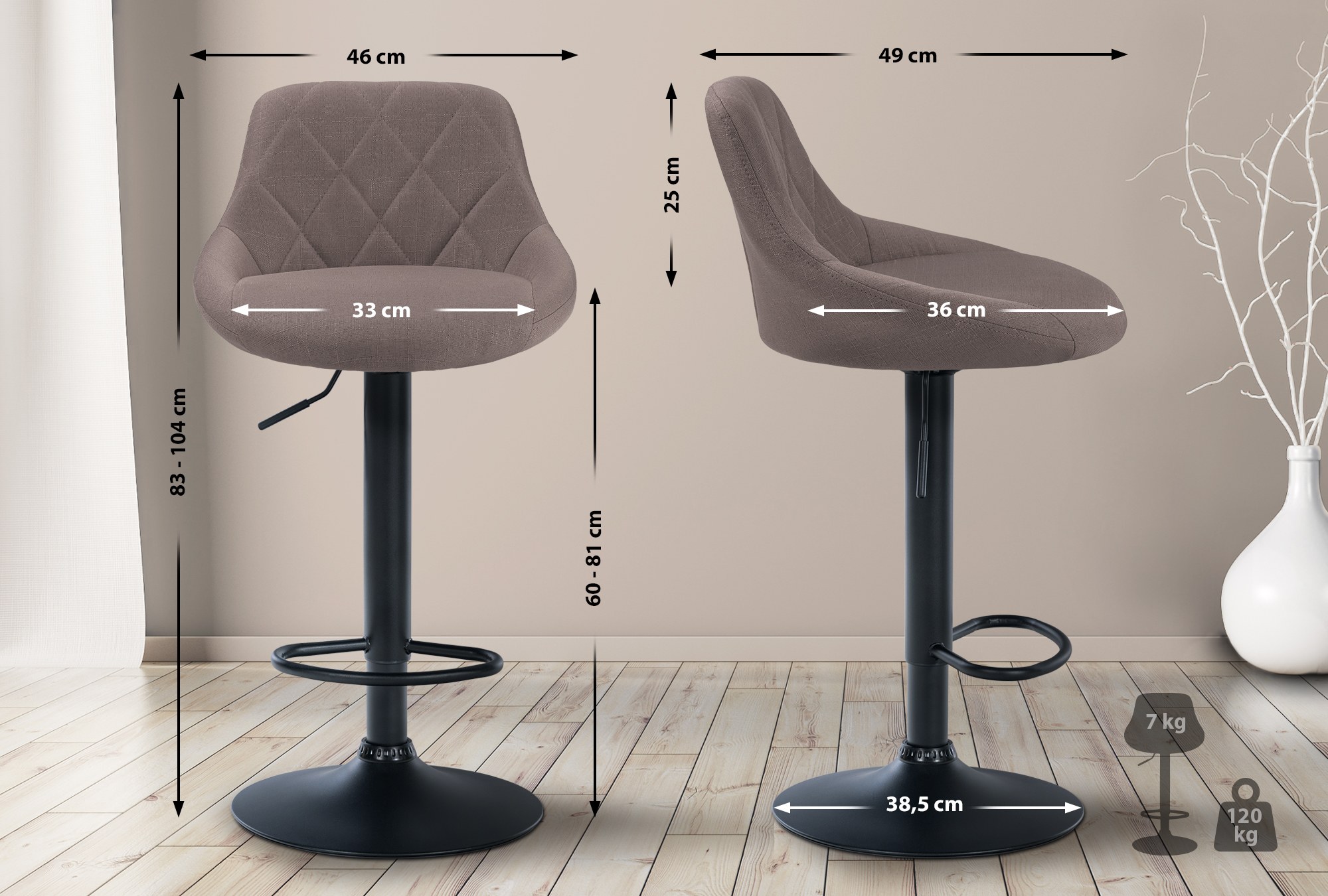 Barhocker Lazio Stoff schwarz, taupe