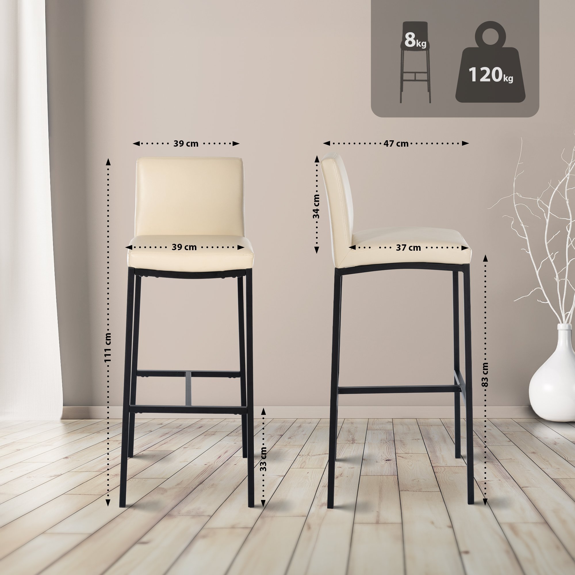 2er Set Barhocker Freeport Kunstleder B, creme