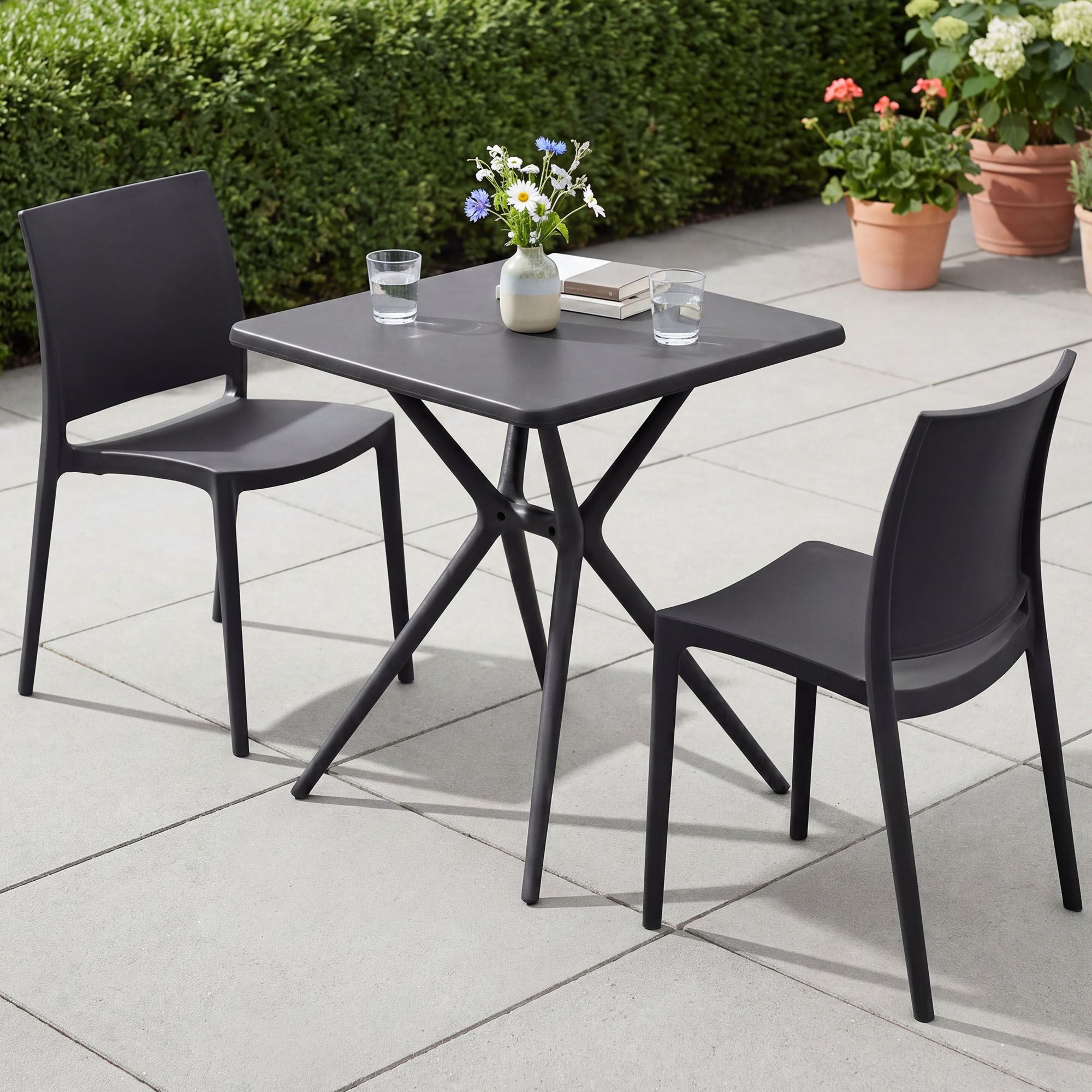 Gartenmöbel-Set Amino mit 2 Stühlen, schwarz