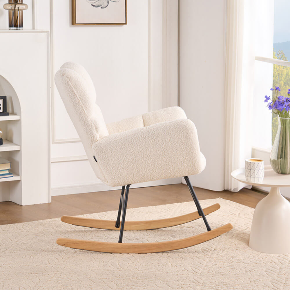 Schaukelstuhl inkl. Hocker NARA - Bouclé Weiß