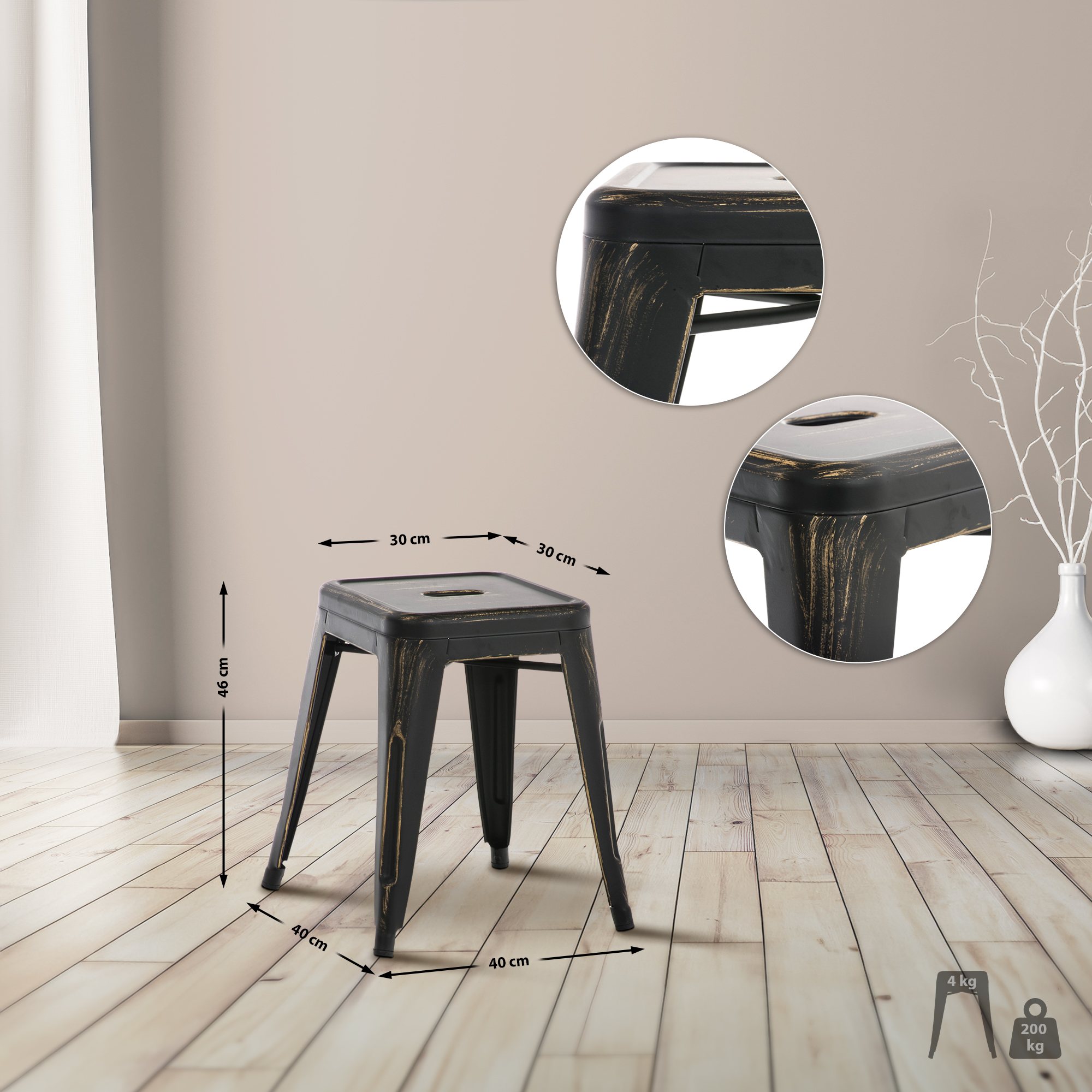 Hocker Armin antik, schwarz-gold