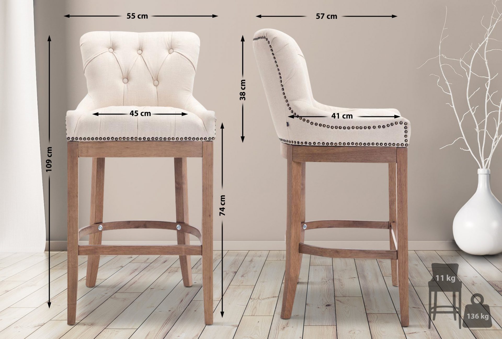 Barhocker Lakewood Stoff, Antik-hell, creme
