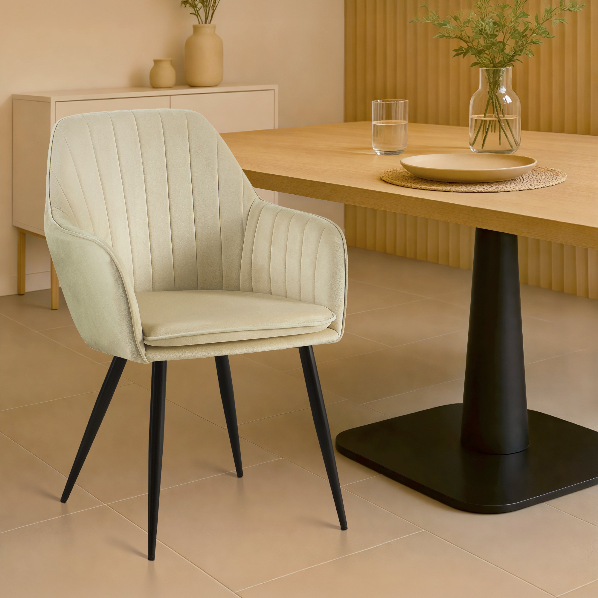 Esszimmerstuhl Cheryl Samt schwarz, creme