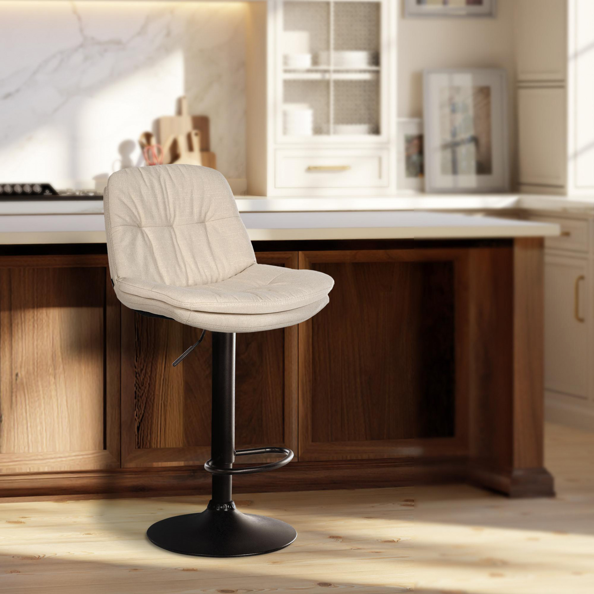 Barhocker Laurel Stoff schwarz, creme