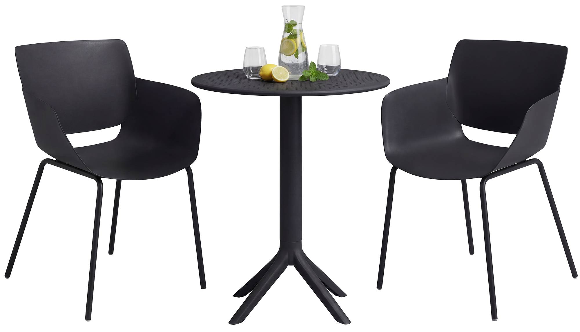 Gartenmöbel-Set Siora mit 2 Stühlen, schwarz