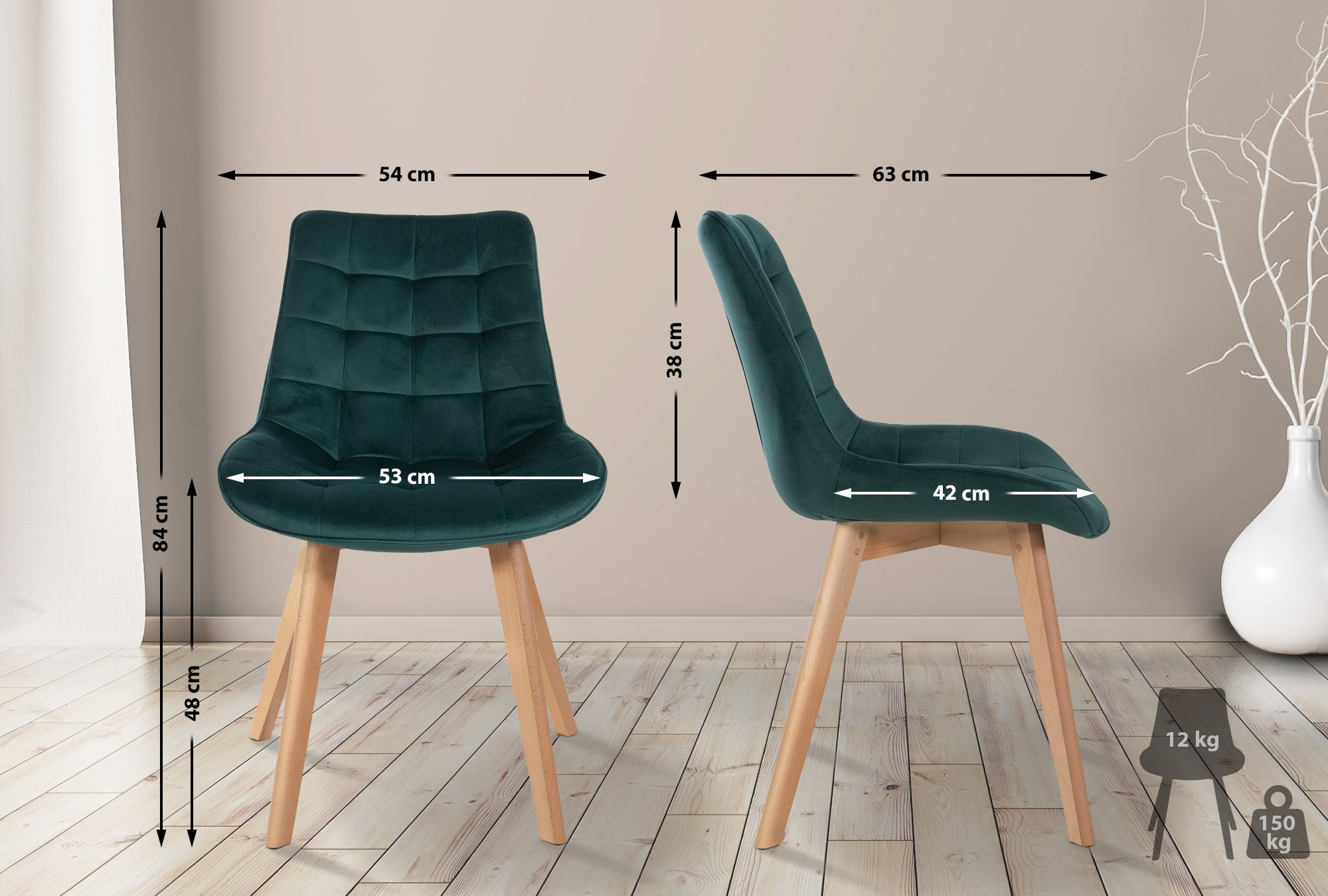 2er Set Stühle Brook Samt, grün