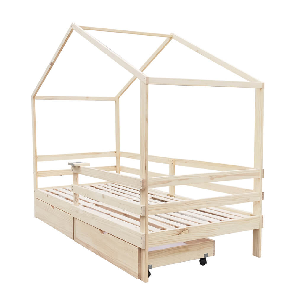 Kinderbett mit Schubladen WOLKENLAND – 90 x 200 cm Natur