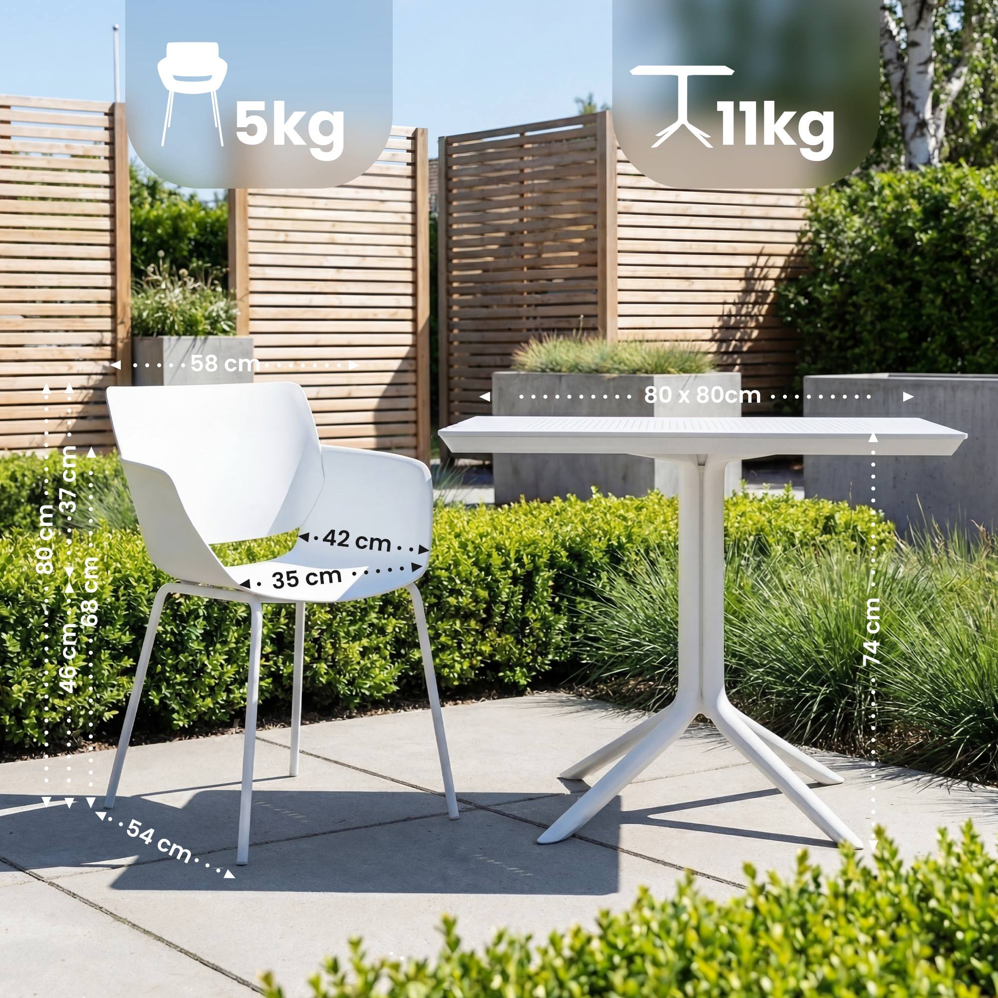 Gartenmöbel-Set Lirra mit 2 Stühlen, weiß