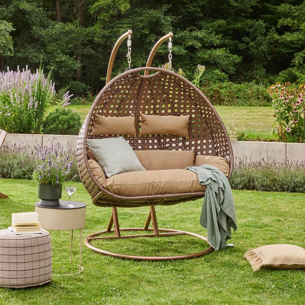 Polyrattan Hängesessel mit Regenabdeckung TWIN - Braun für 2 Personen