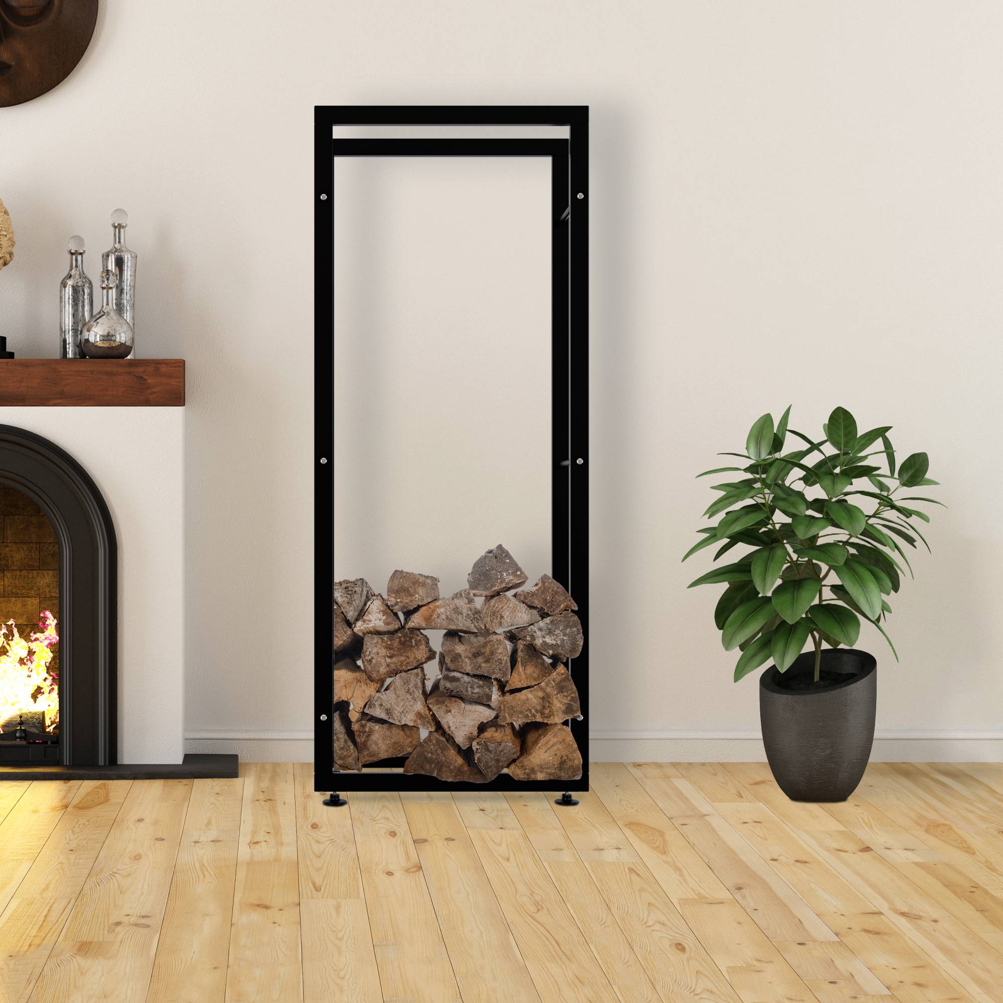 Kaminholzständer Keri V2 25x60x150, schwarz