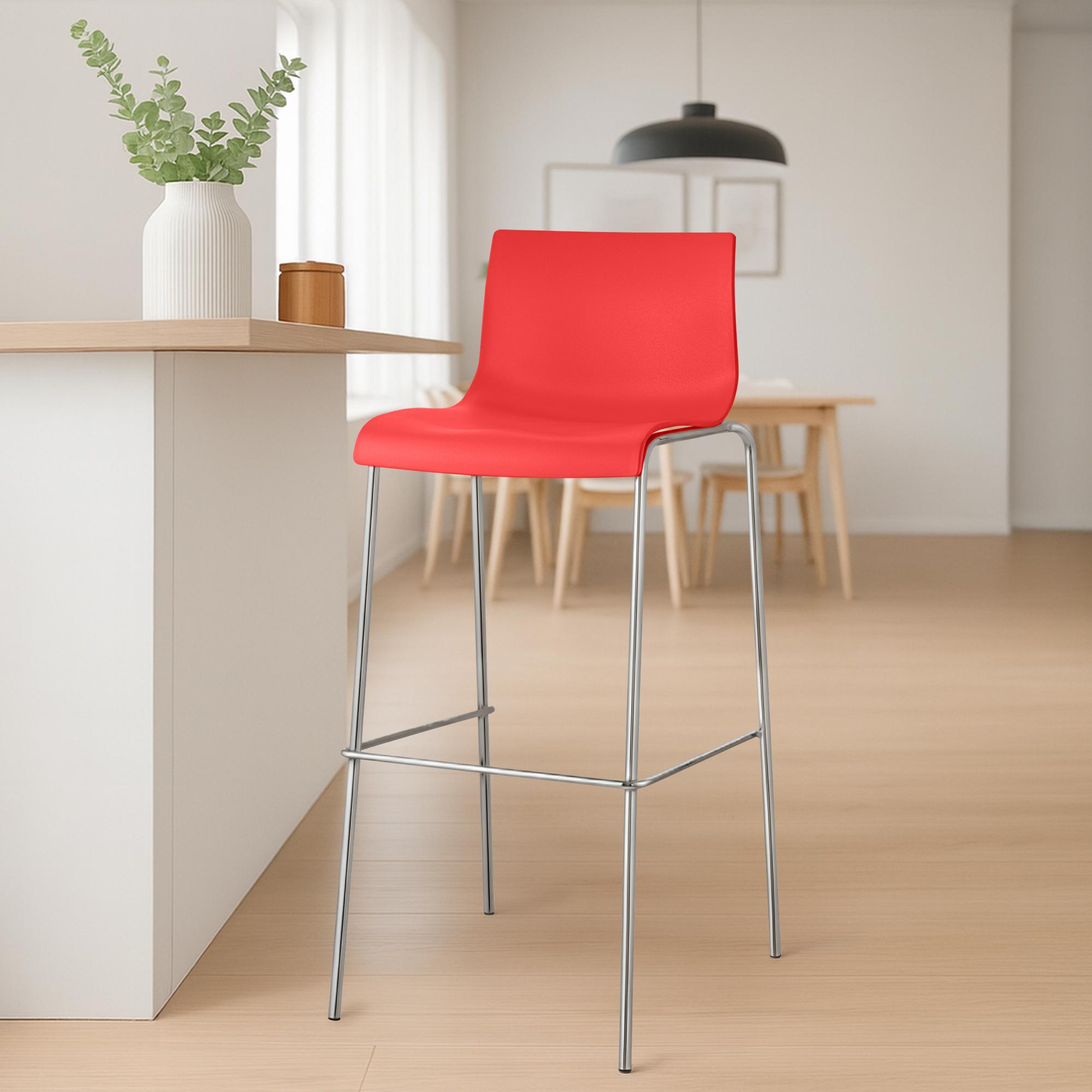 Barhocker Hoover Chrom 4-Fuß Gestell, rot