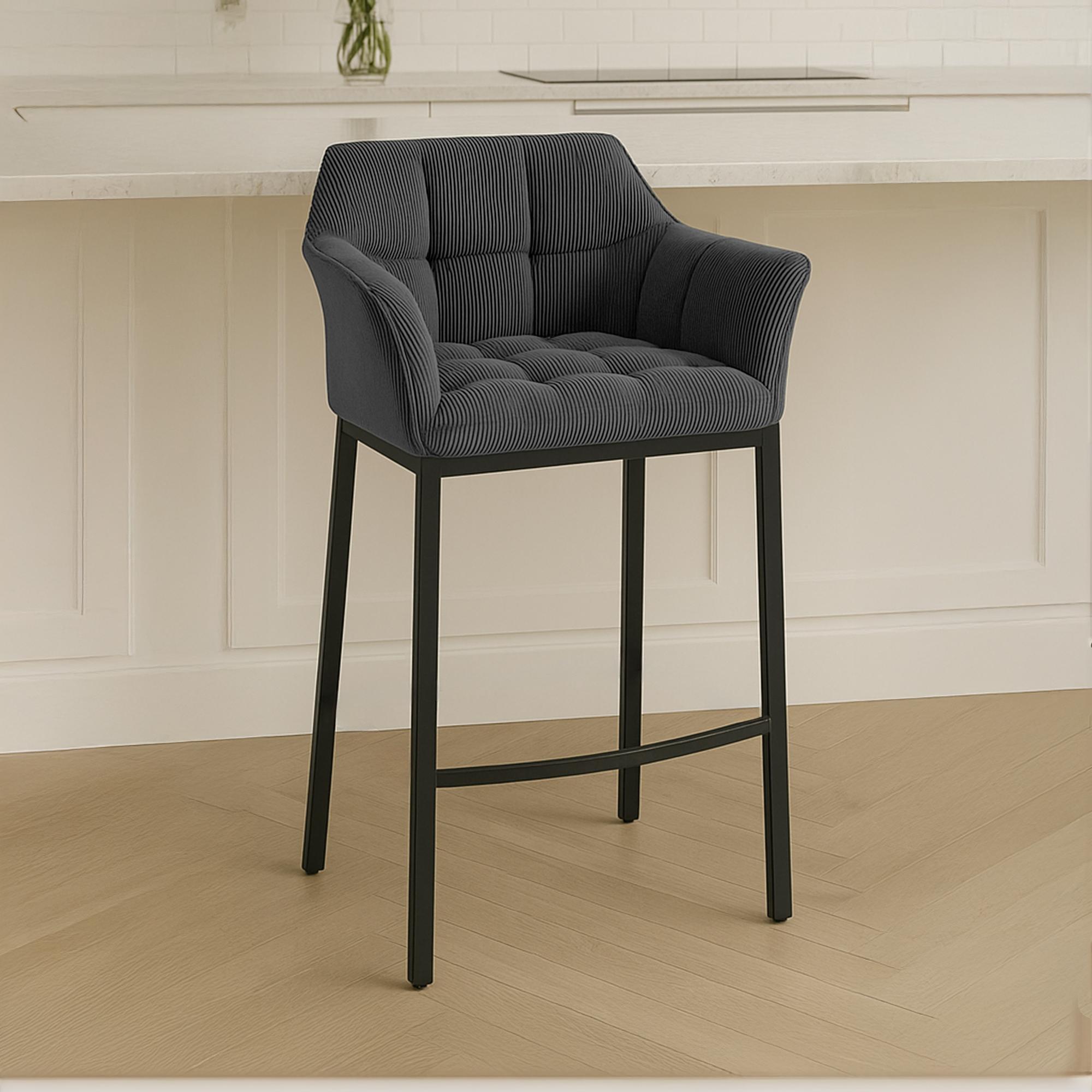 Barhocker Damaso B Cord mit 4-Fuß Gestell, dunkelgrau