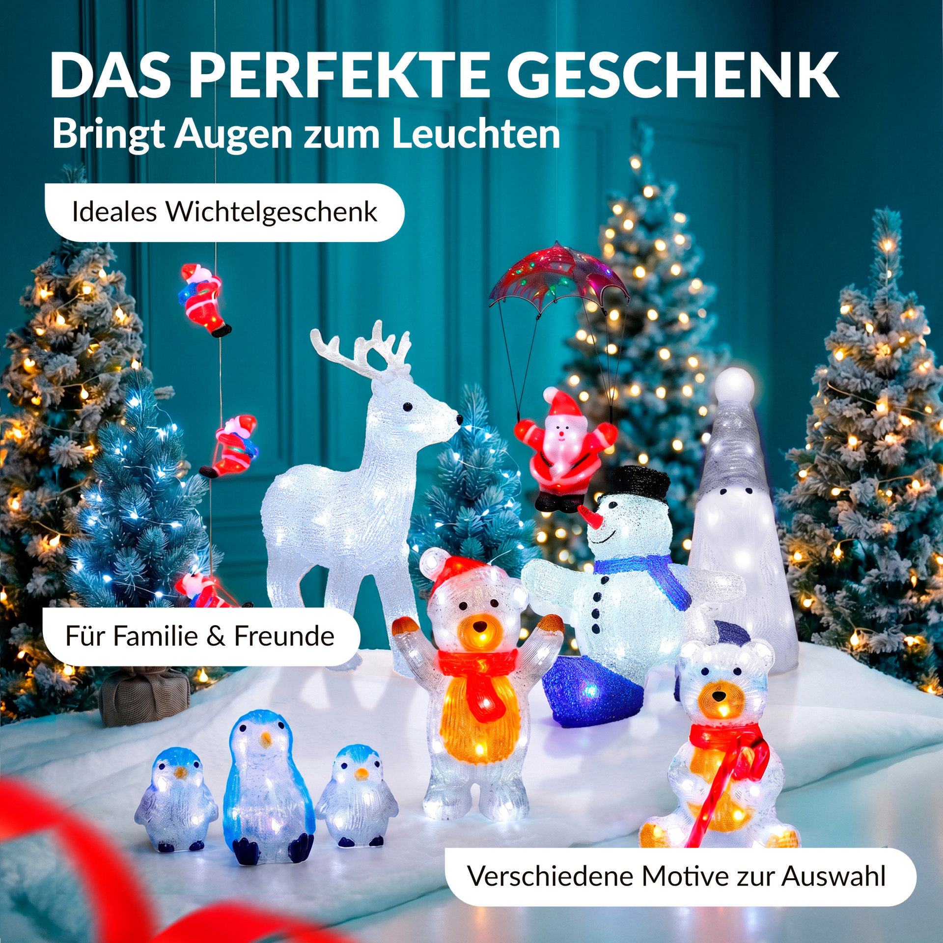 LED Acryl Figur Weihnachten Teddy sitzend
