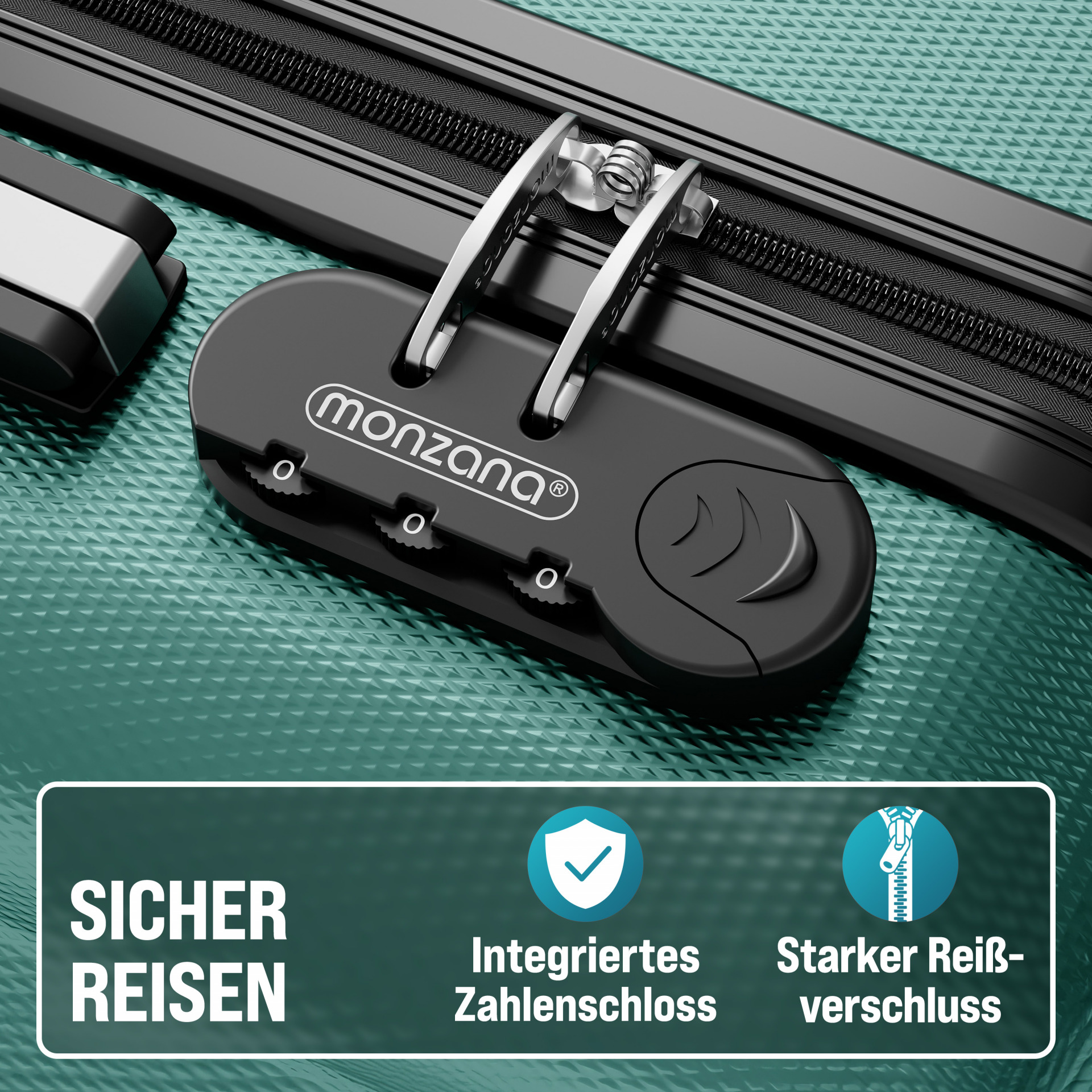 Hartschalenkoffer Set 3-tlg mit Zubehör Rollen 360º Grün ABS