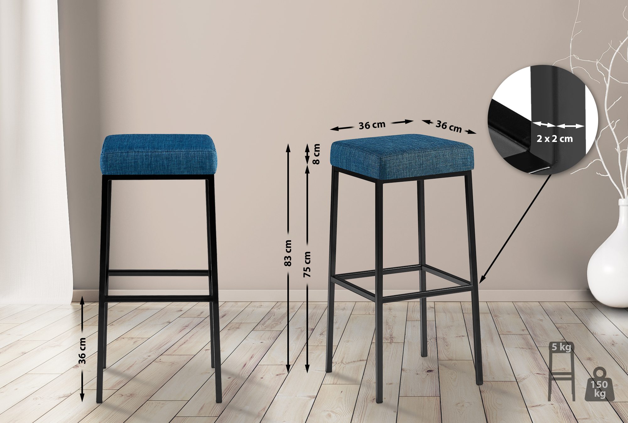 Barhocker Montreal B85 Stoff, blau