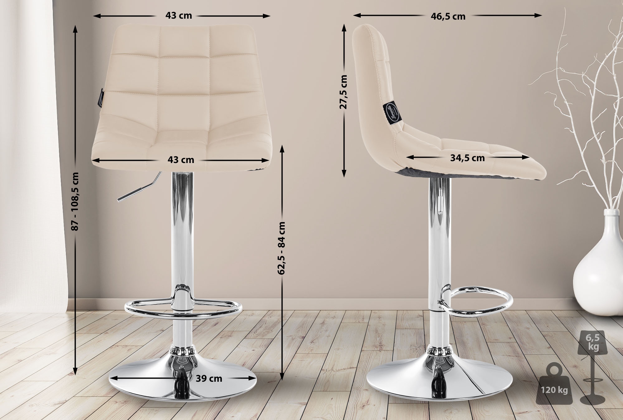 2er Set Barhocker Jerry Kunstleder chrom, creme