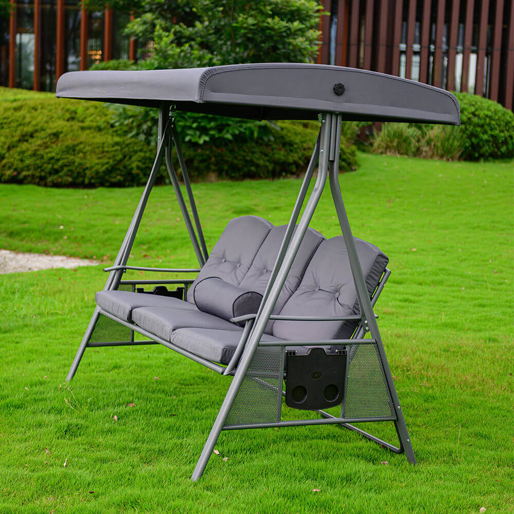 Hollywoodschaukel 3-Sitzer DESCANSO - 115 x 198 cm Grau mit Abdeckung