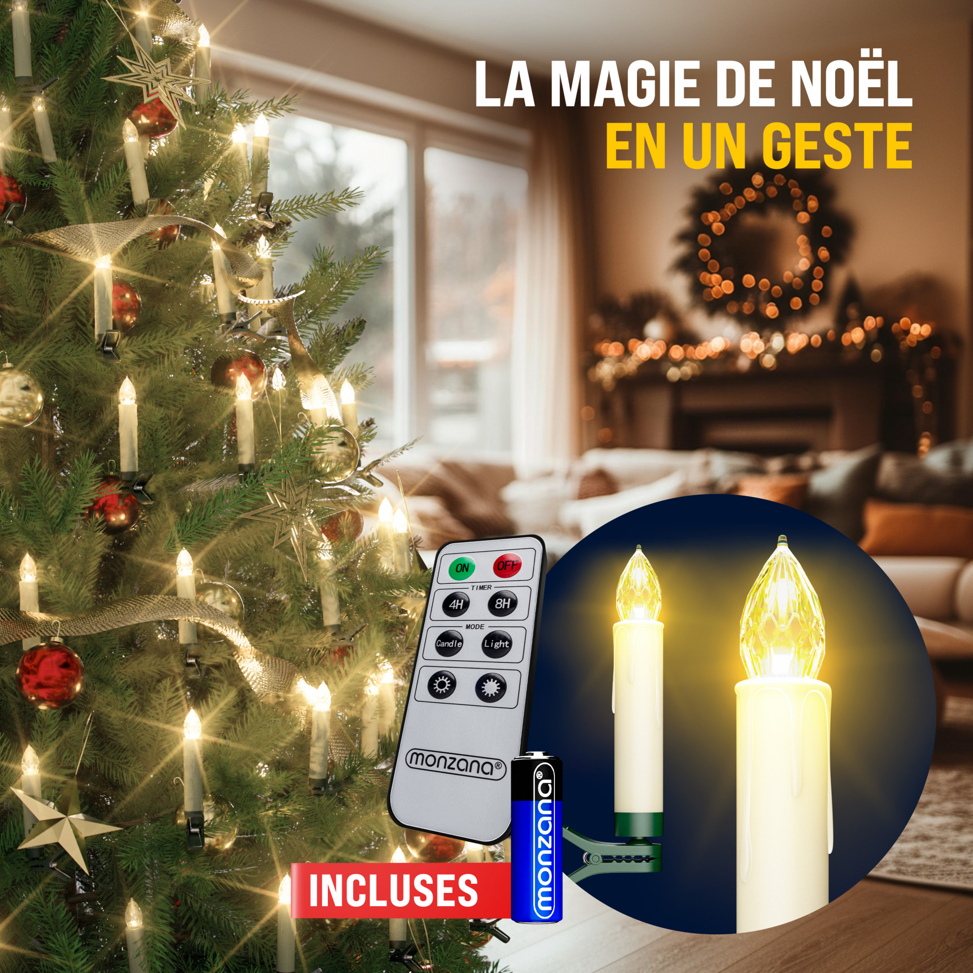 Kabellose Weihnachtsbaumkerzen LED 30er-Set Warmweiß mit Batterien + Fernbedienung