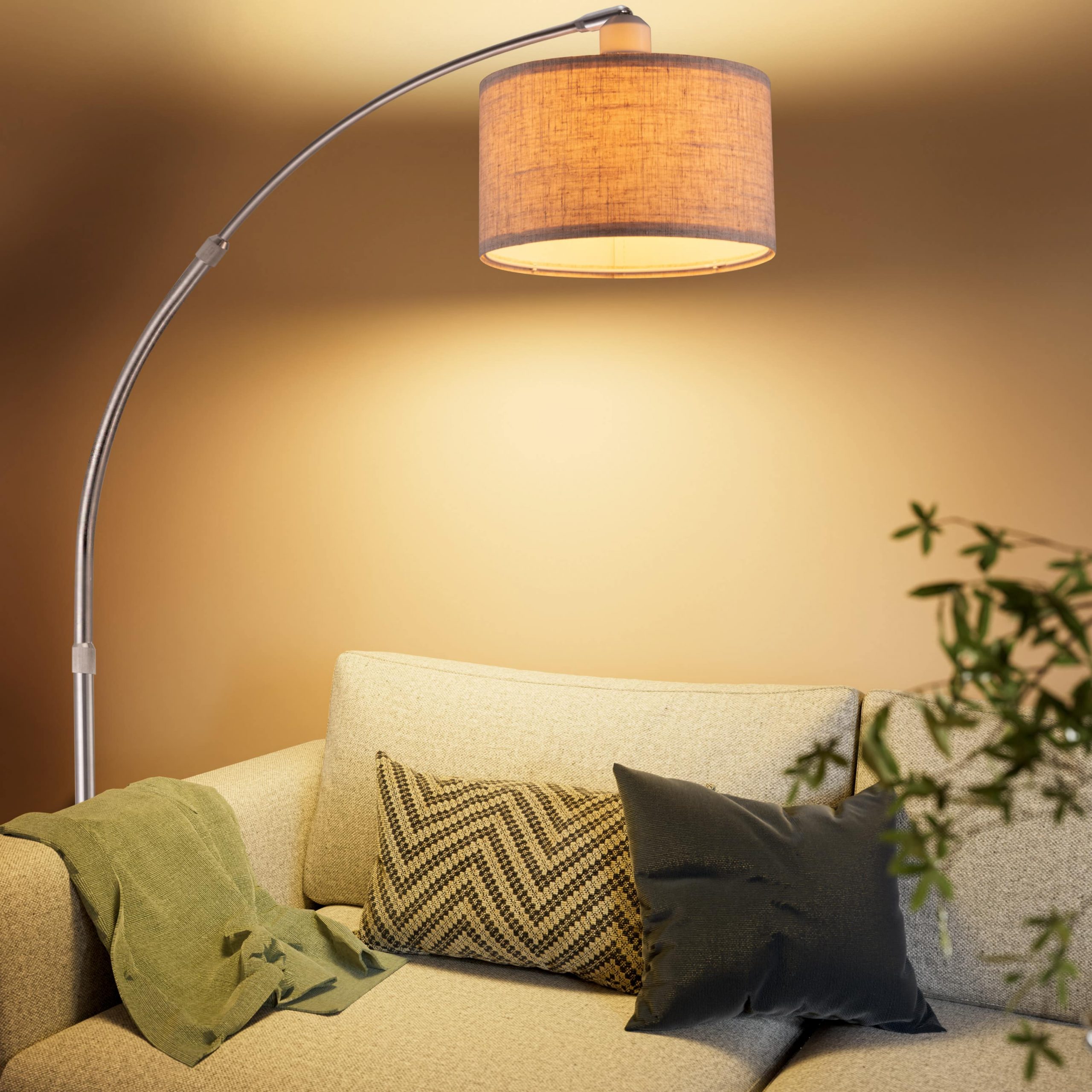 Design Bogenlampe Grau Leinen 150-175cm verstellbar