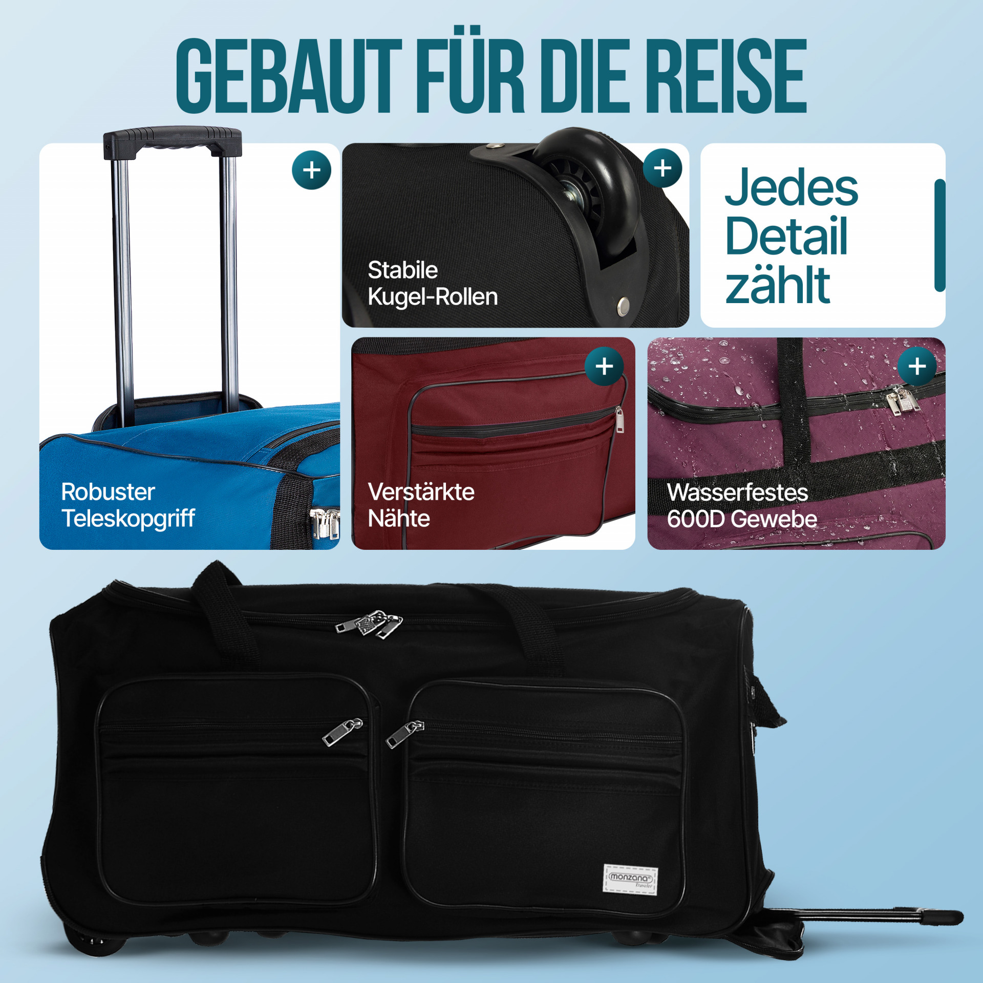 Rollenreisetasche Schwarz 85L