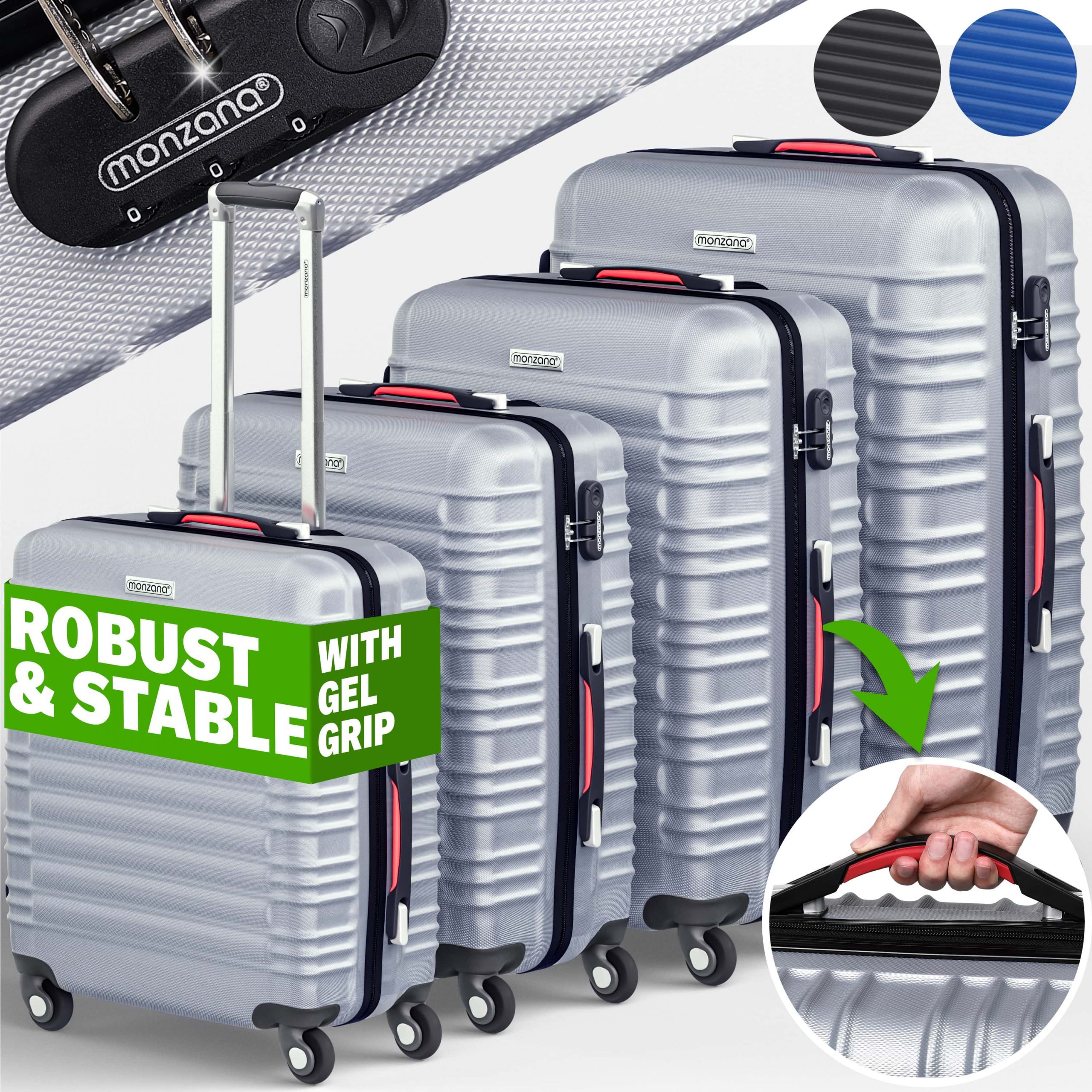 Hartschalenkoffer Set 4tlg Rollen 360º Silber ABS